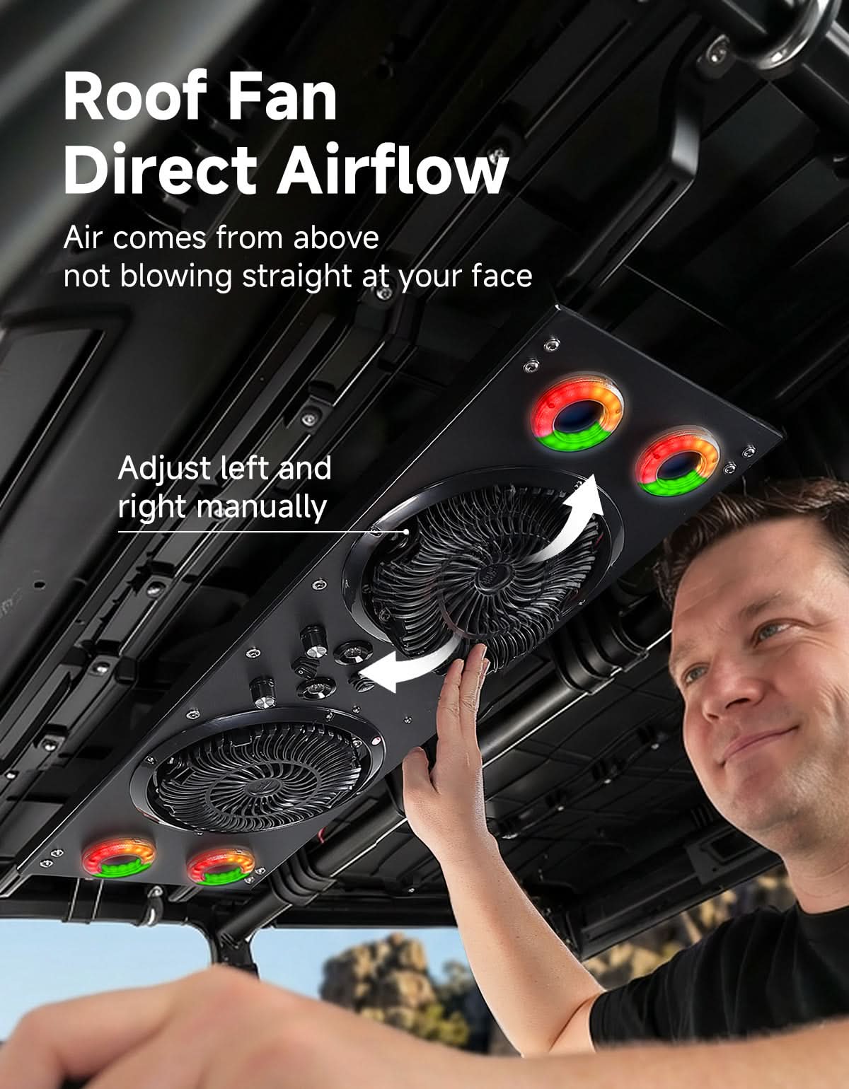 Kemimoto Dual Roof Fan with RGB for UTV 57‑42″ Roof