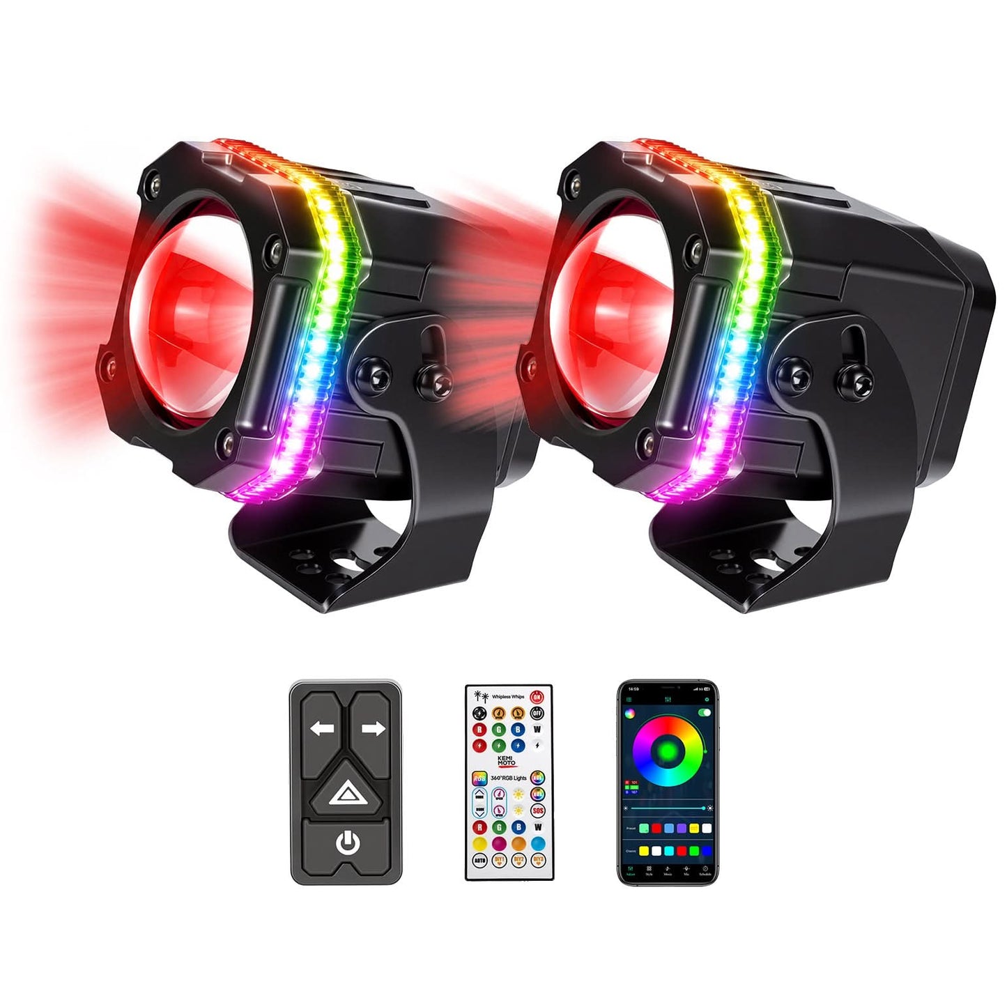 Kemimoto UTV/ATV Universal RGB Whipless LED Whip Lights with Turn Signal