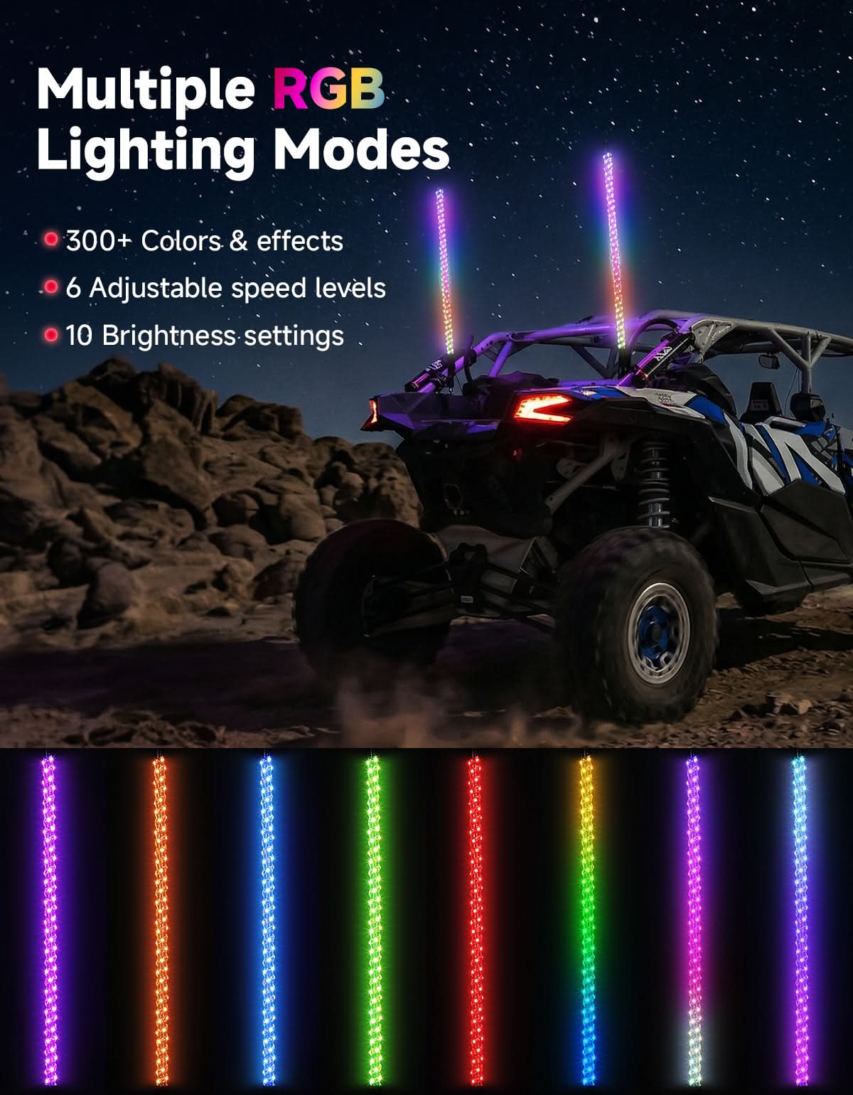 Kemimoto Universal 3FT RGB Spiral LED Whip Lights (2pcs)