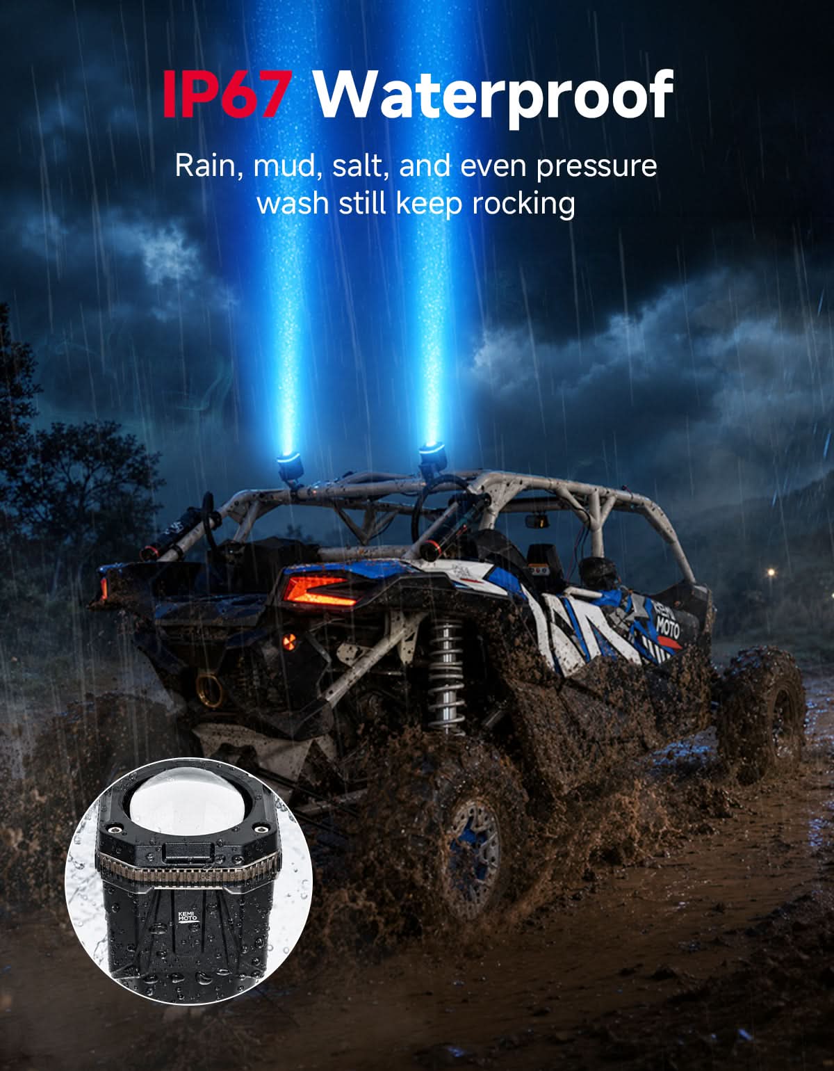 Kemimoto UTV/ATV Universal RGB Whipless LED Whip Lights with Turn Signal