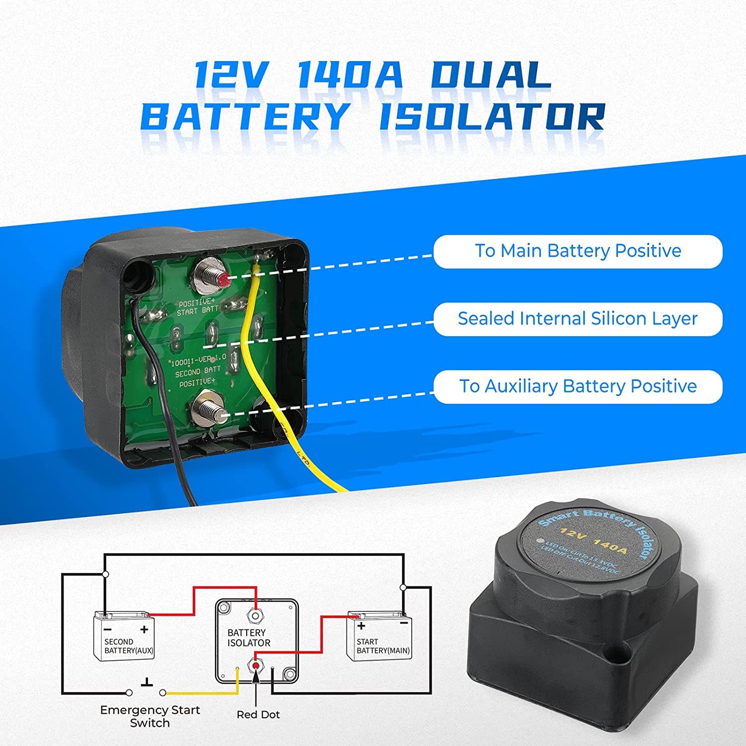 Kemimoto Dual Battery Isolator Kit 12V 140AMP