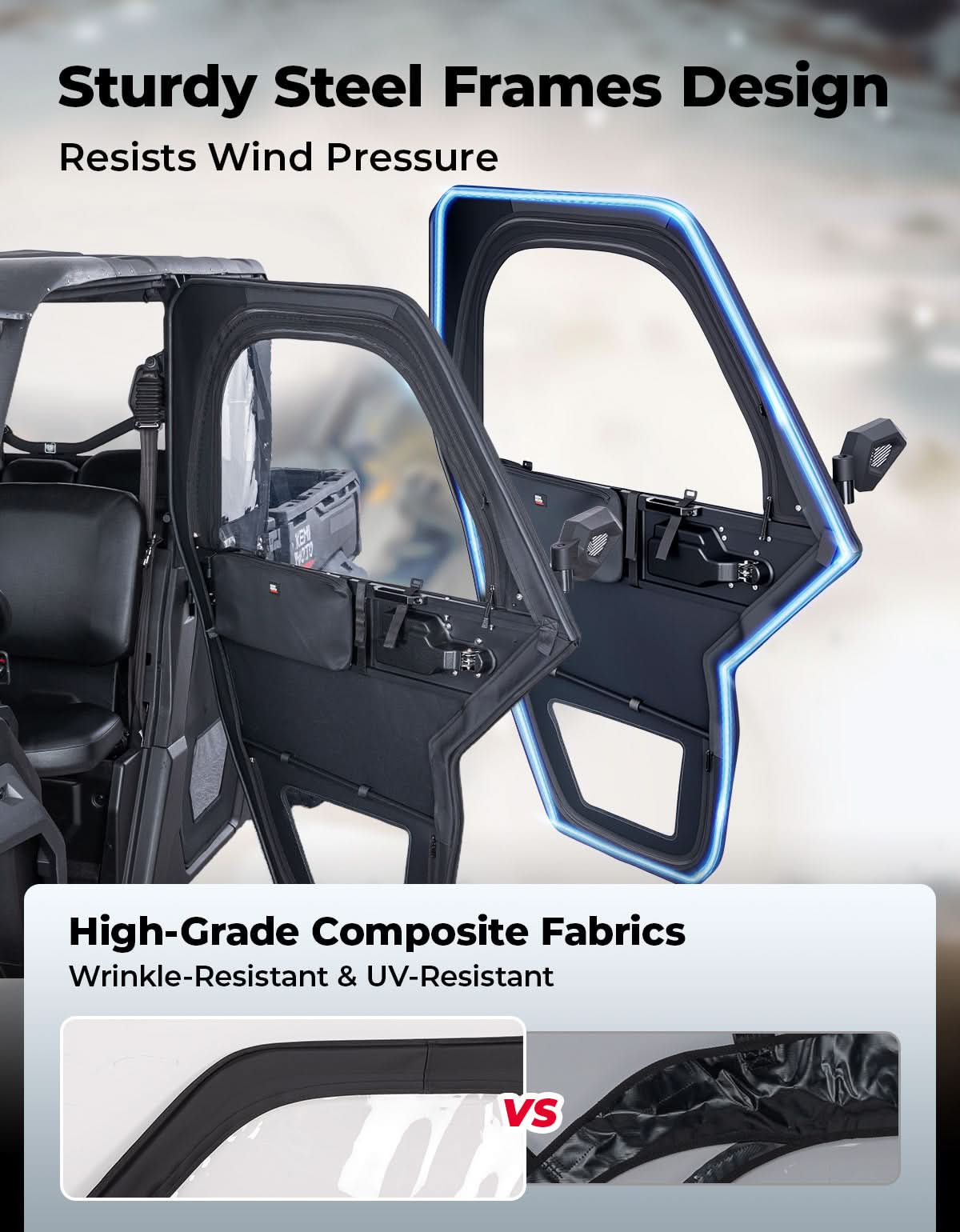 Kemimoto UTV Framed Doors for Can‑Am Defender Max HD 7‑10