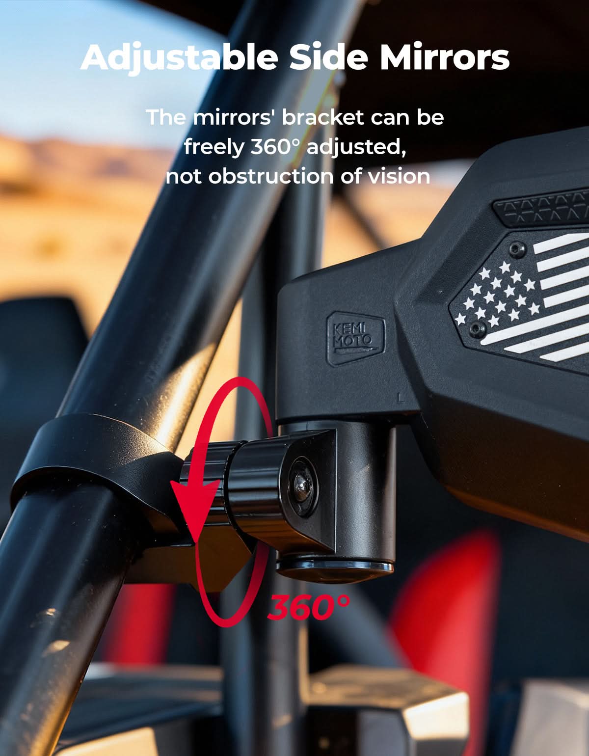 Kemimoto Auto-Fold Side View Mirrors US Flag Pattern