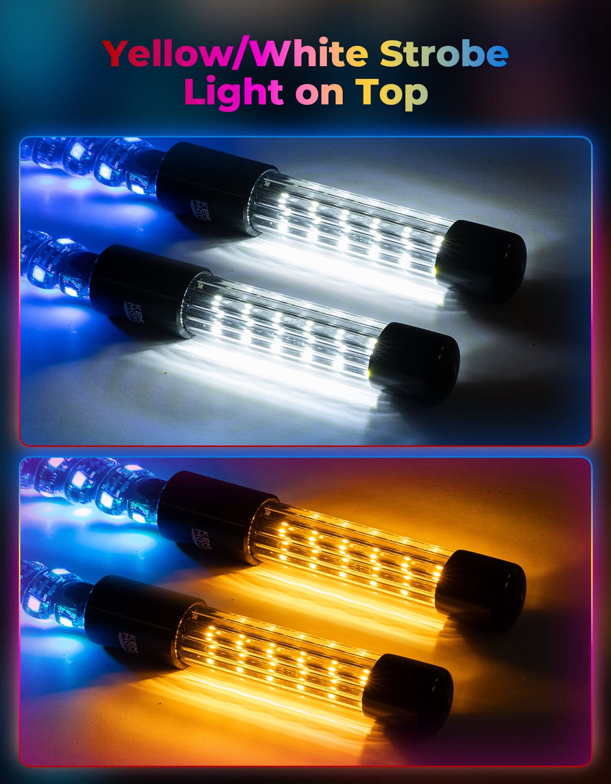 Kemimoto 3FT LED Whip Lights 2PCS Strobe SOS Bluetooth