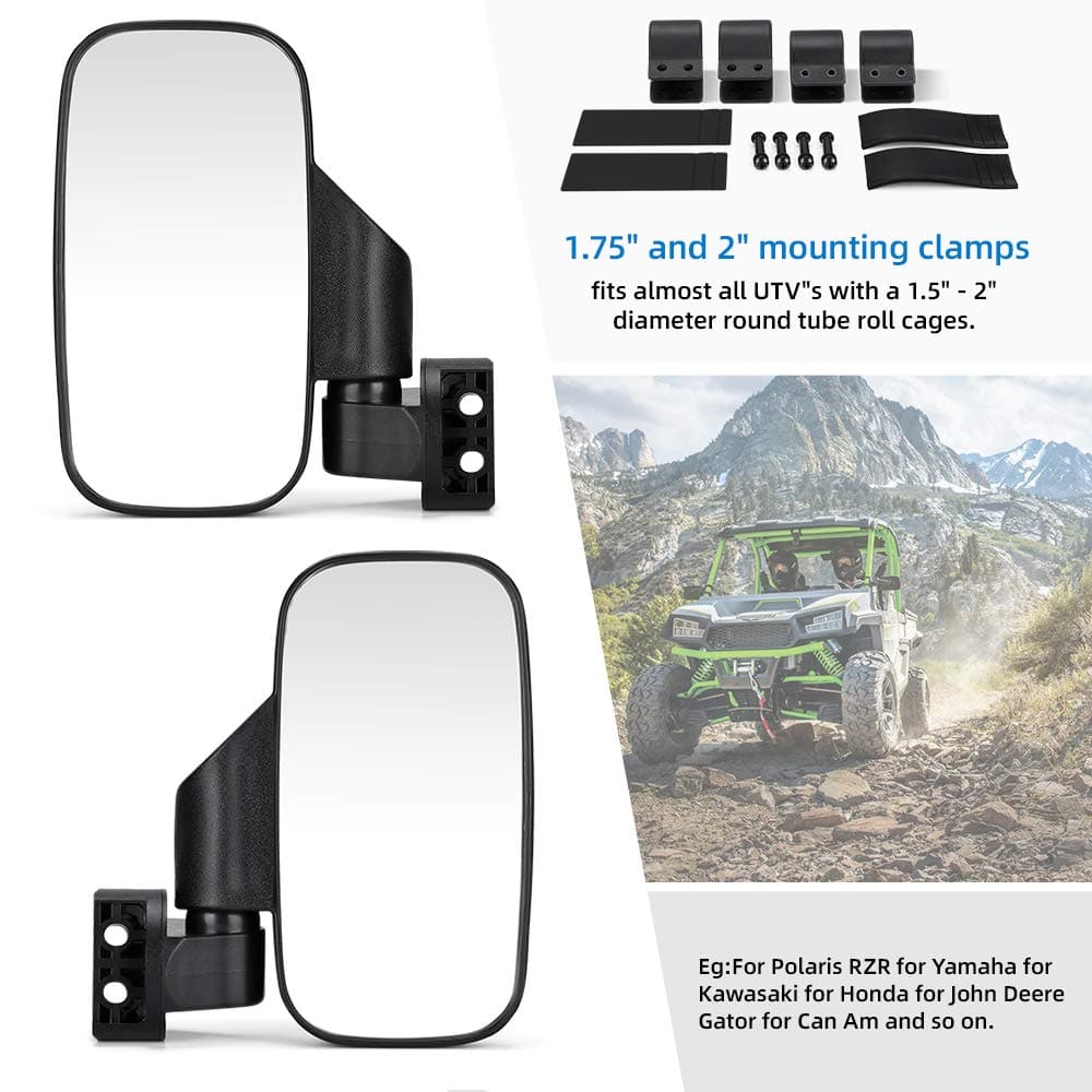 Kemimoto Adjustable Rear View Mirrors 1.75"-2" Round Tube
