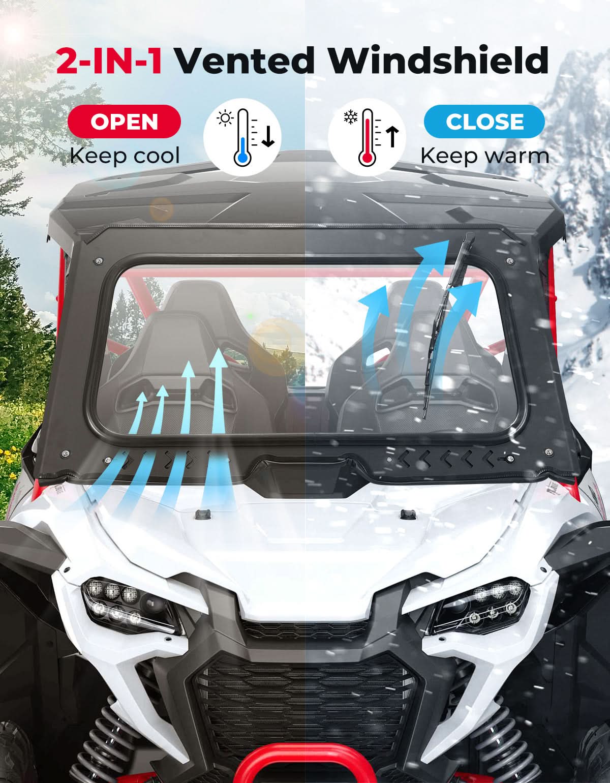 Kemimoto 8MM Glass Windshield with Wiper for Honda Talon 1000