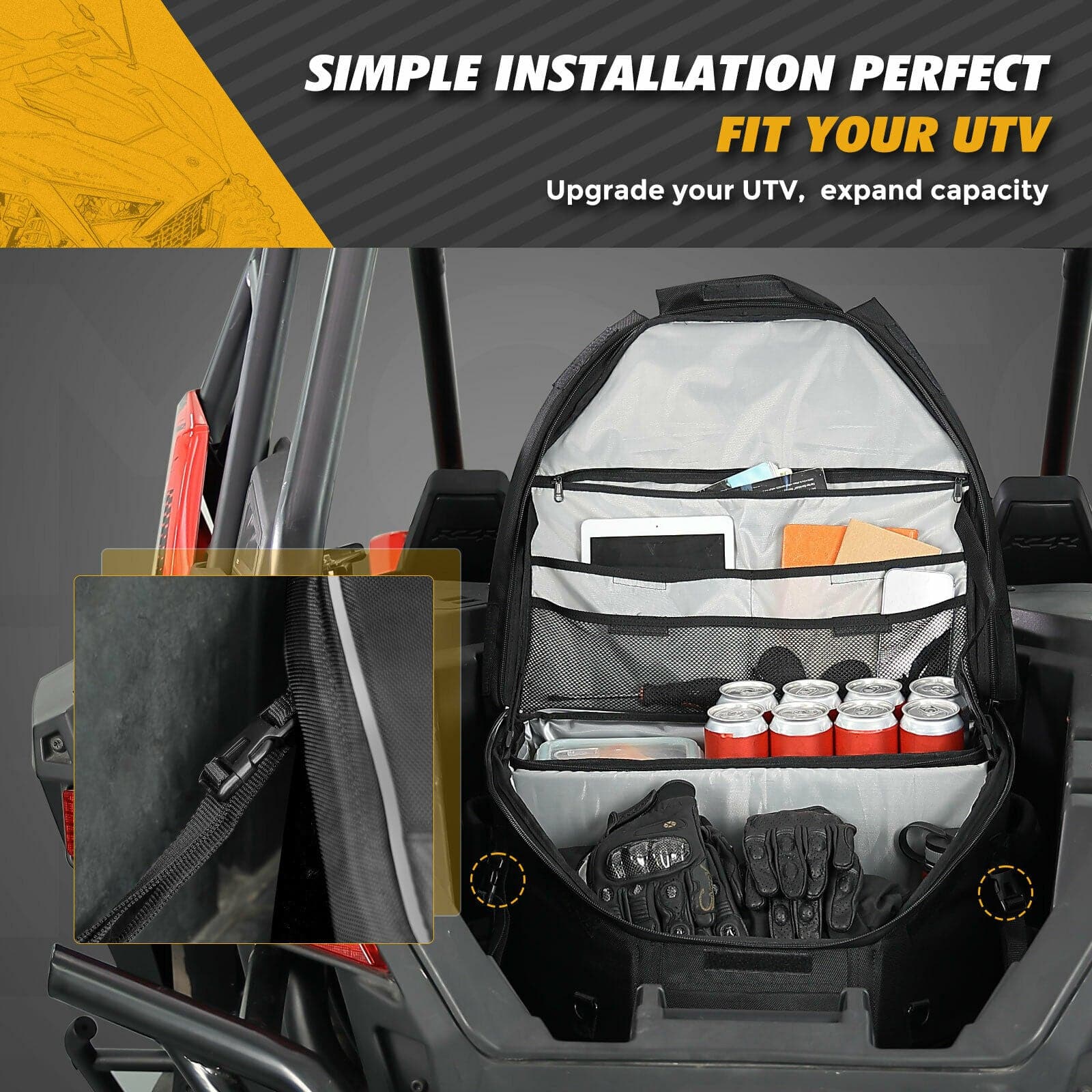 KEMIMOTO UTV Rear Storage Bag with Fixed Strap