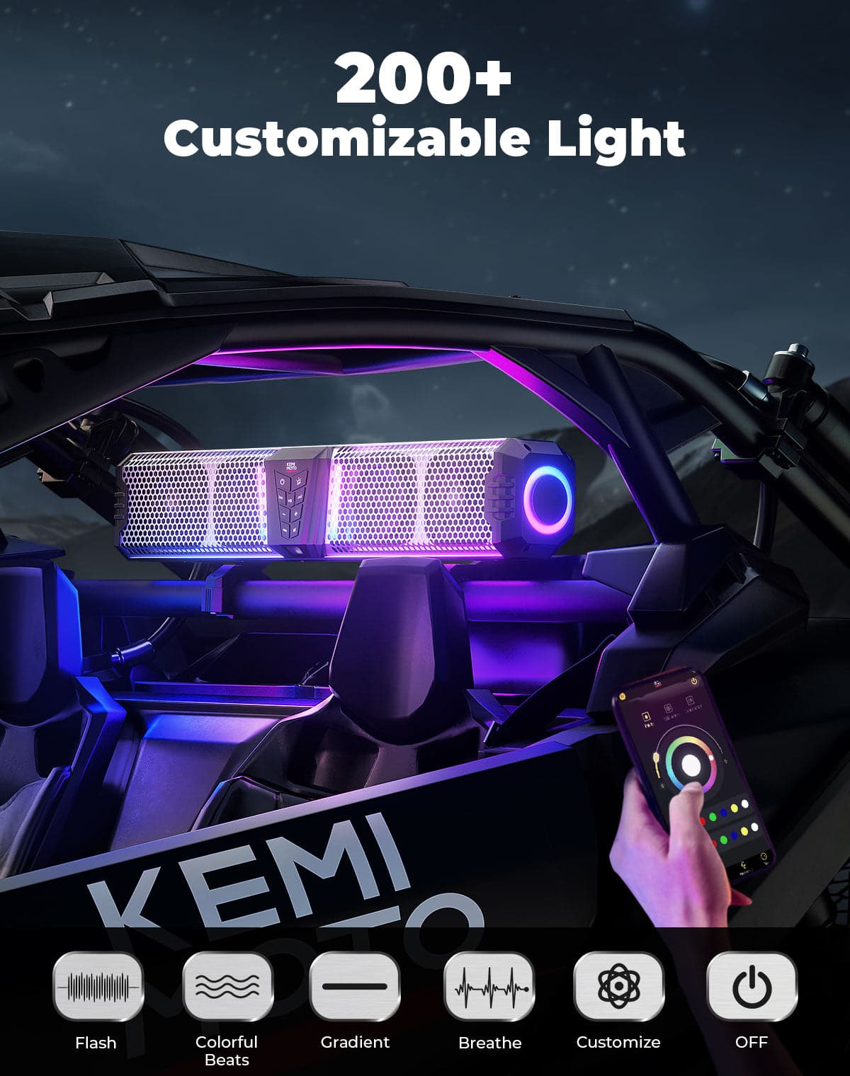 Kemimoto Midnight S60 26-Inch UTV Sound Bar RGB
