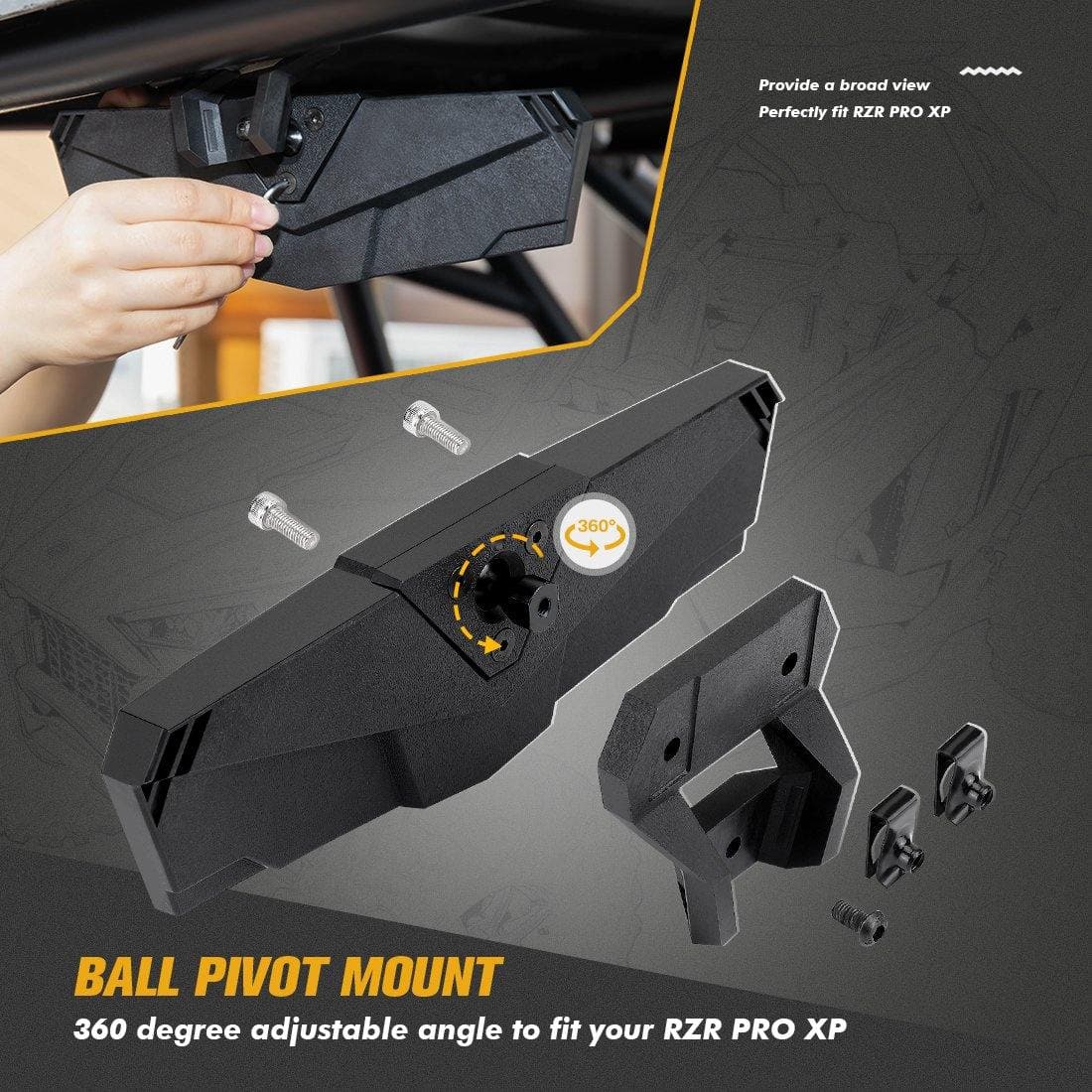 KEMIMOTO Center Rear View Mirror for Polaris RZR PRO XP 2020-2024