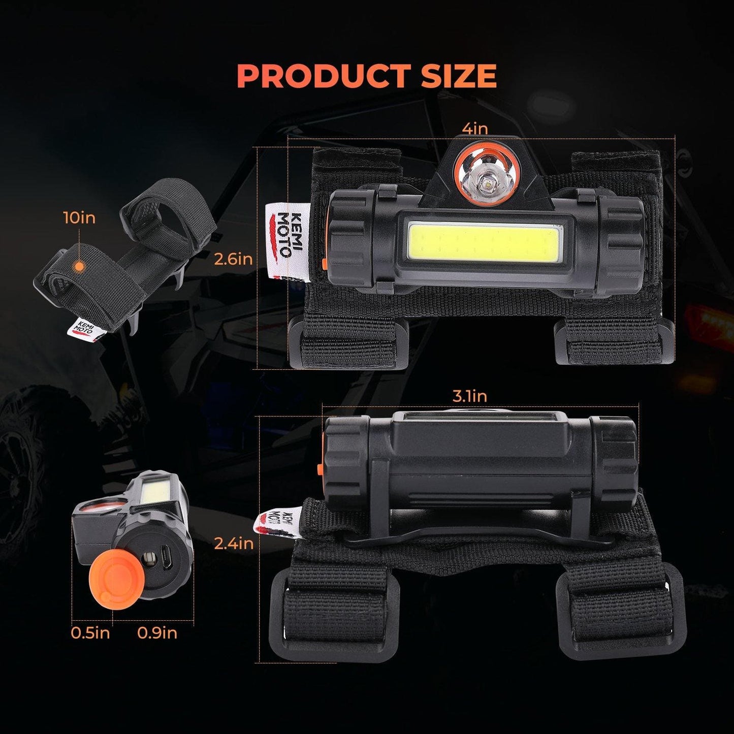 Kemimoto UTV Universal Interior Lights 1.25-2" Roll Bar