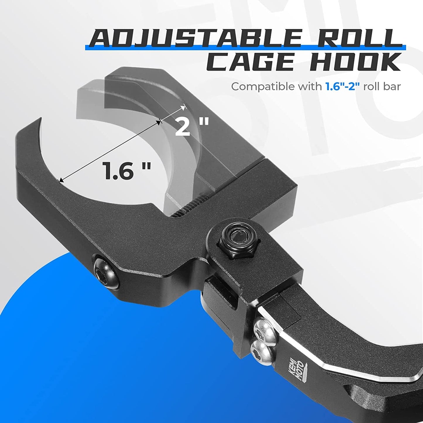 Kemimoto UTV Helmet Hook Aluminum 1.6‑2″ Roll Bar Fit