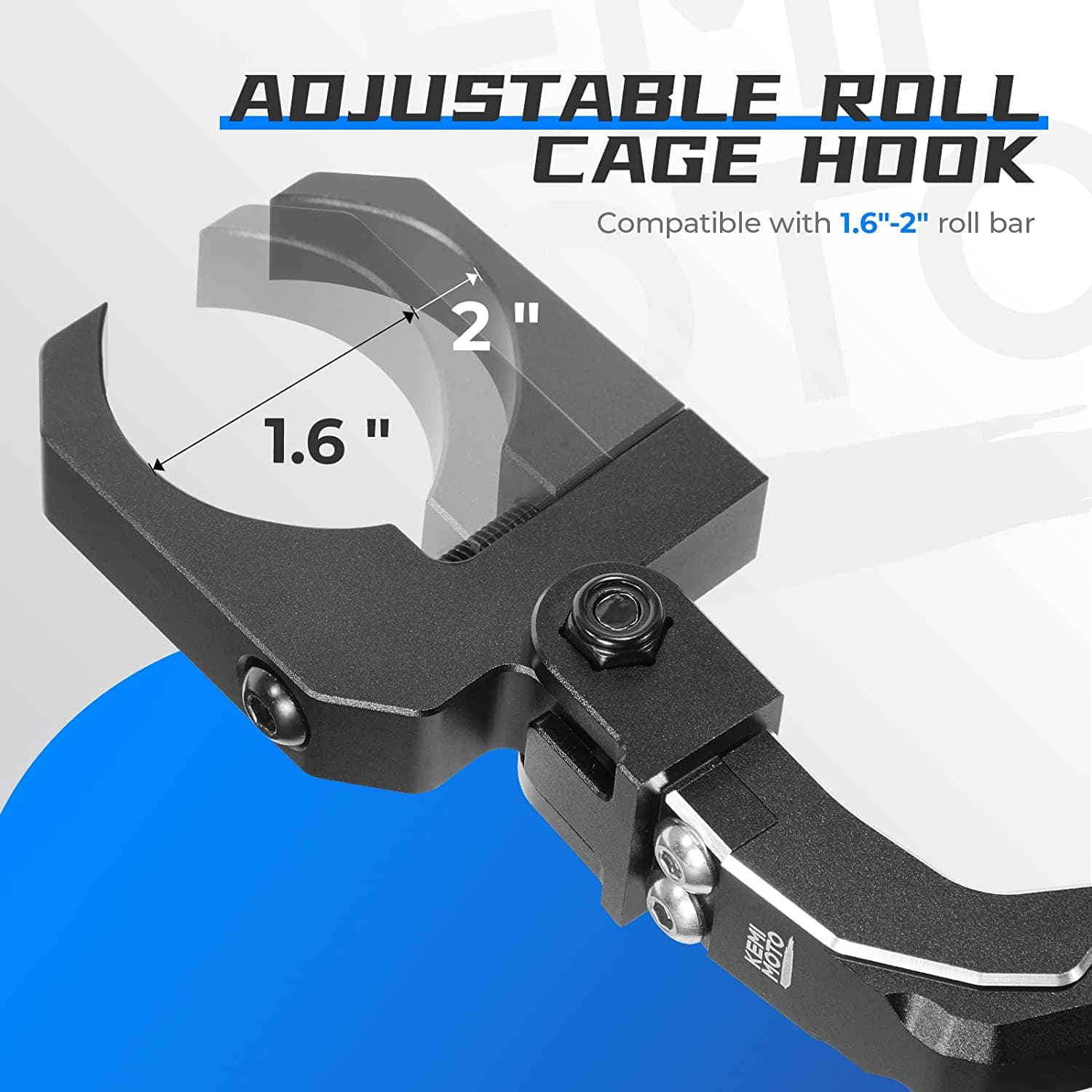 Kemimoto UTV Helmet Hook Aluminum 1.6‑2″ Roll Bar Fit