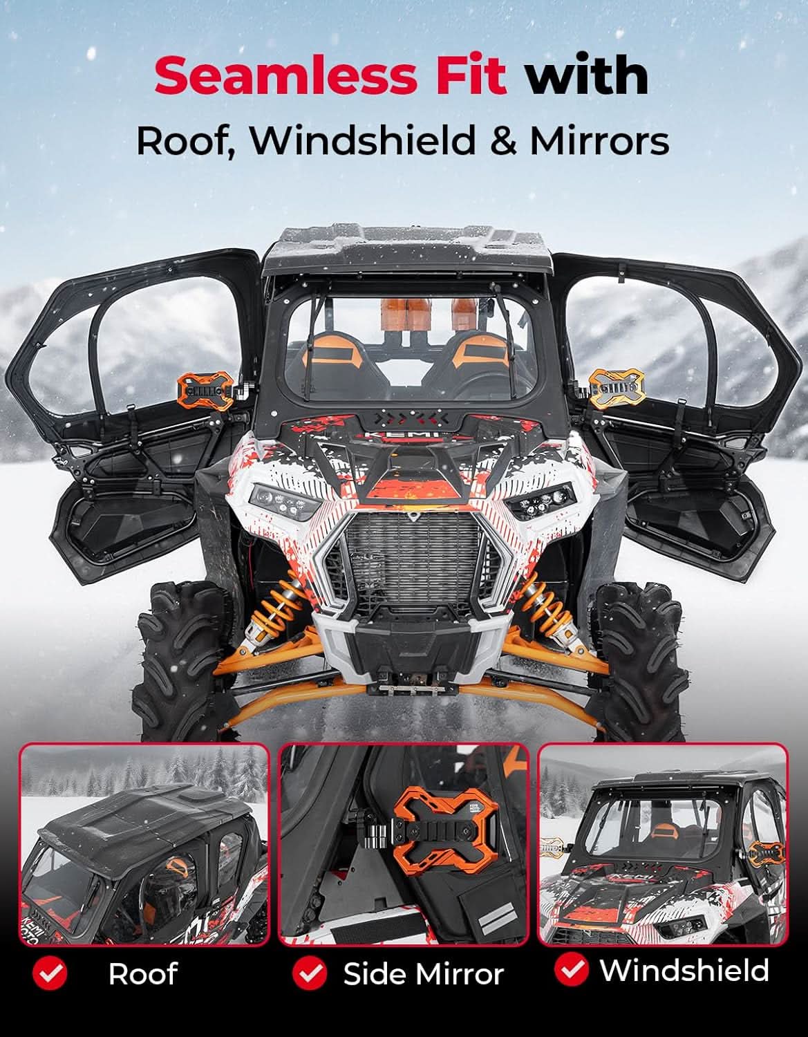 Kemimoto Soft Upper Doors with Steel Frame for Polaris RZR