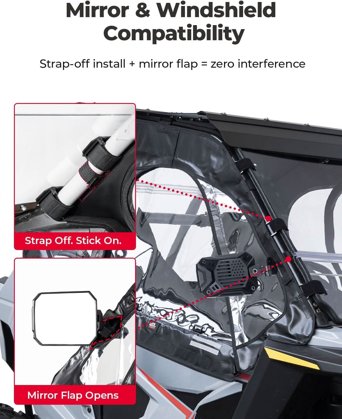 Kemimoto UTV Cab Enclosure Upper Doors for Polaris RZR 200