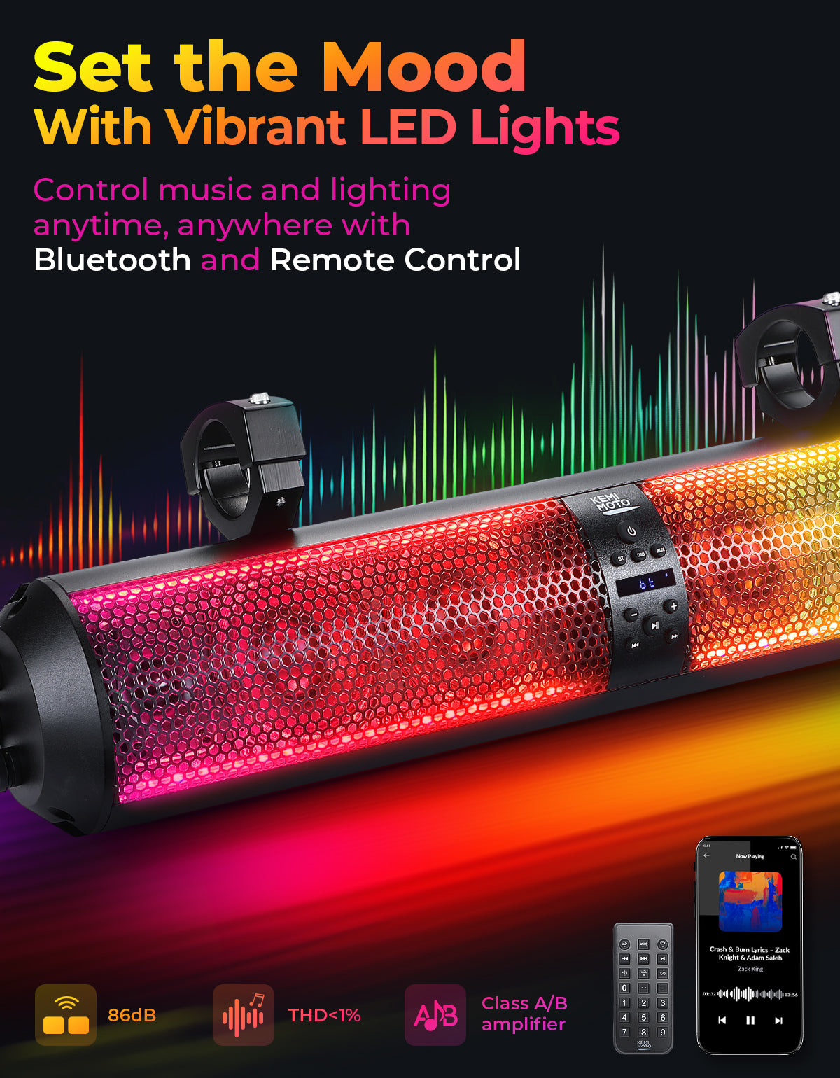 Kemimoto UTV Soundbar 28" SXS With RGB Lights