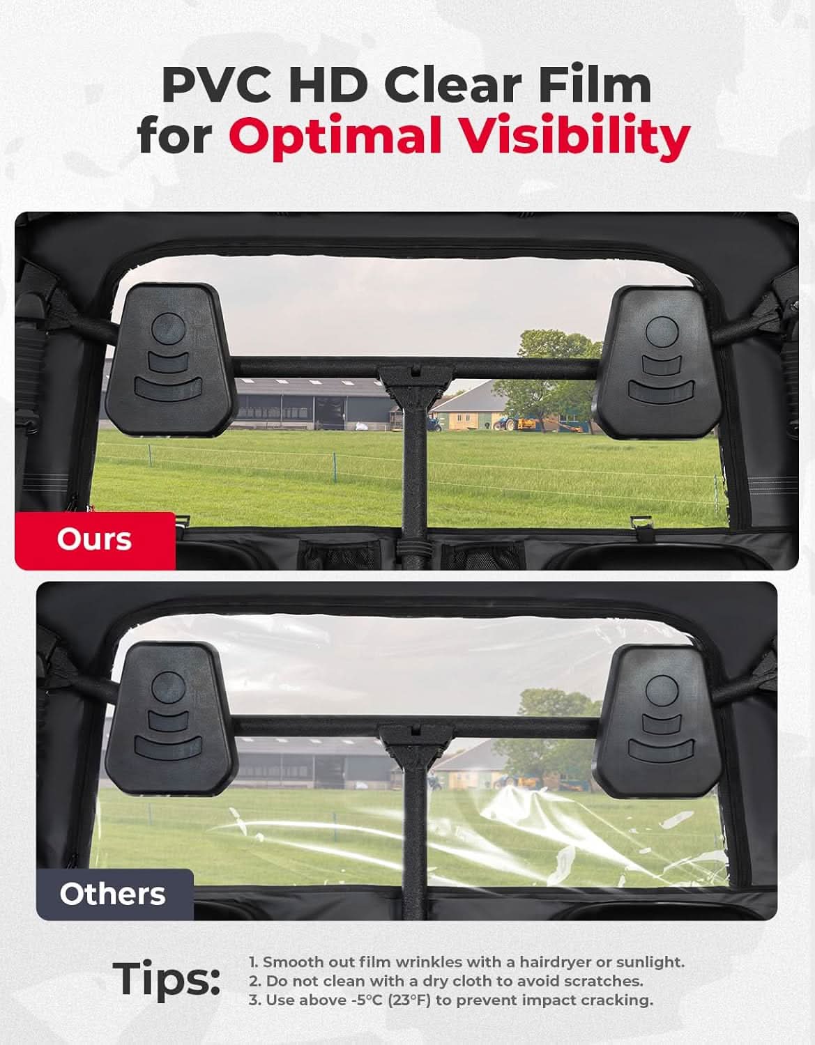 Kemimoto UTV Soft Rear Windshield Water-Resistant