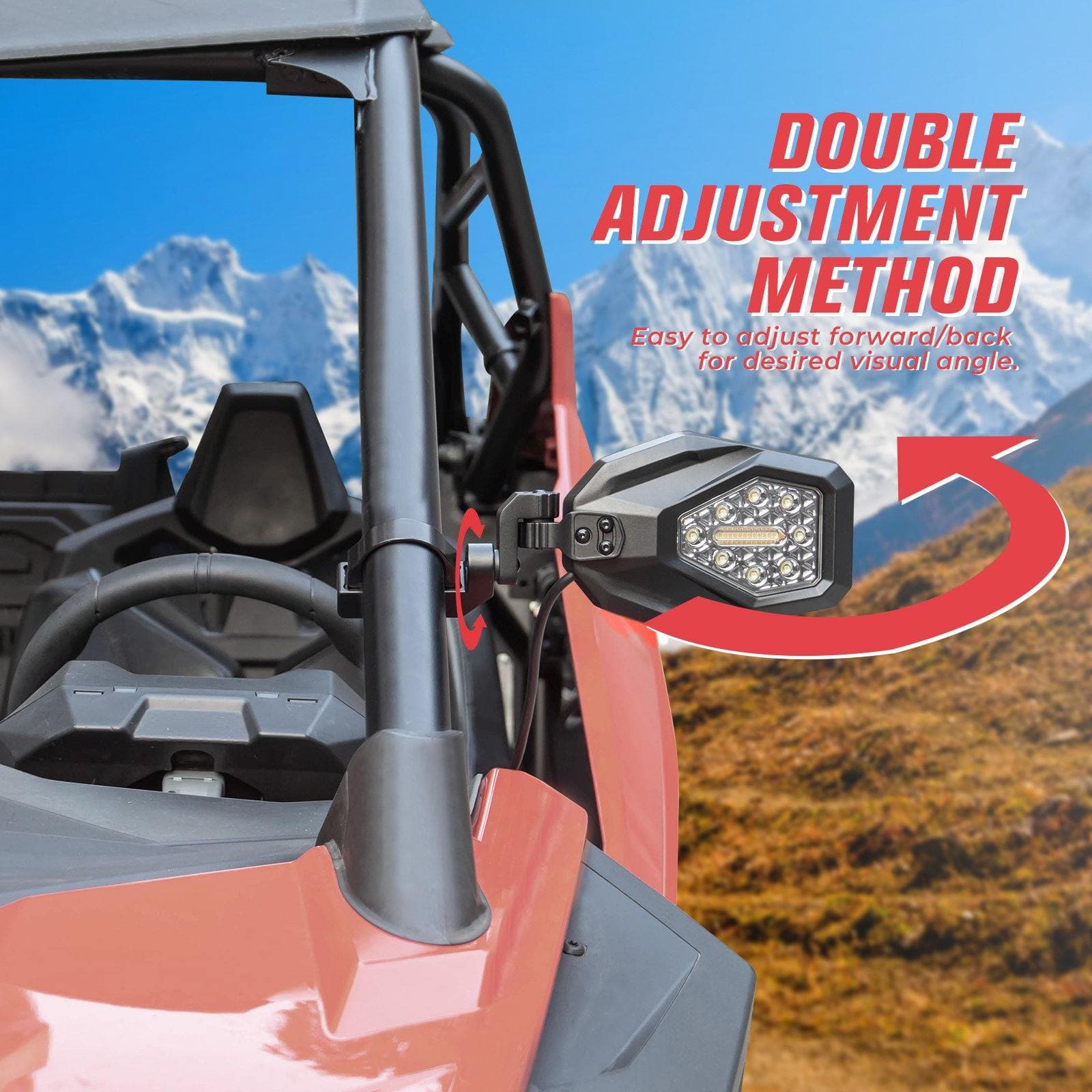 Kemimoto UTV 1.65-2" Tube Rear View Mirror & LED Side Mirrors