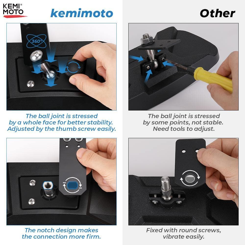 KEMIMOTO Height-Adjustable Rear View Mirror for Polaris Ranger