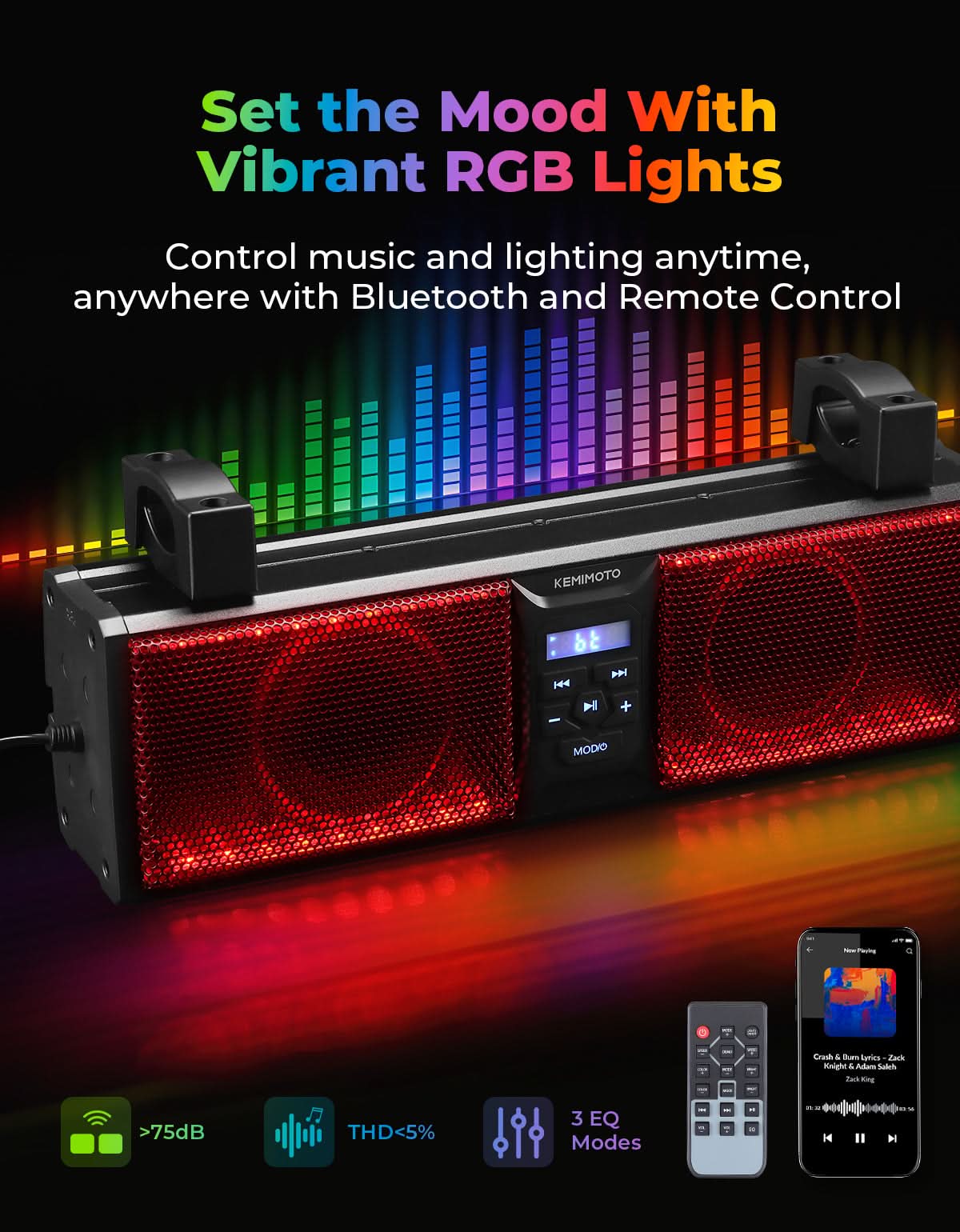 Kemimoto 2.1CH 17" Sound Bar With RGB Lighting