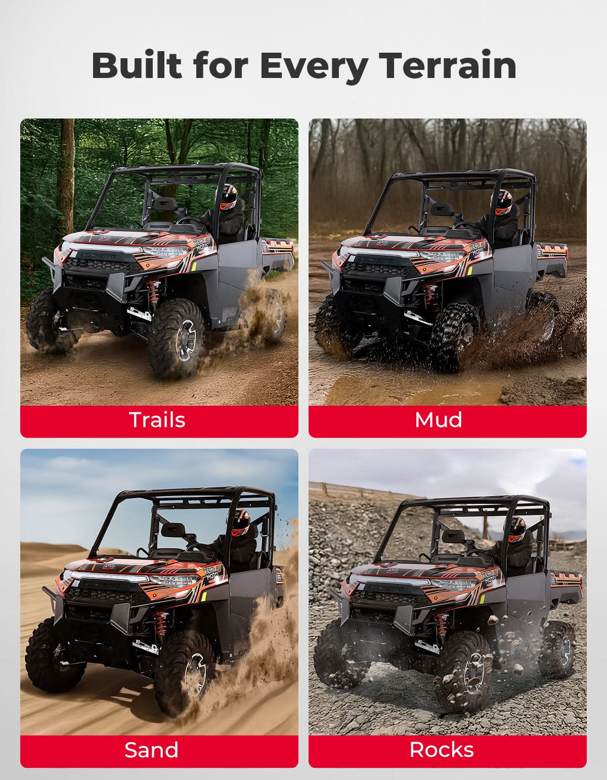 Kemimoto UTV Aluminum Half Door for Polaris Ranger XP 1000