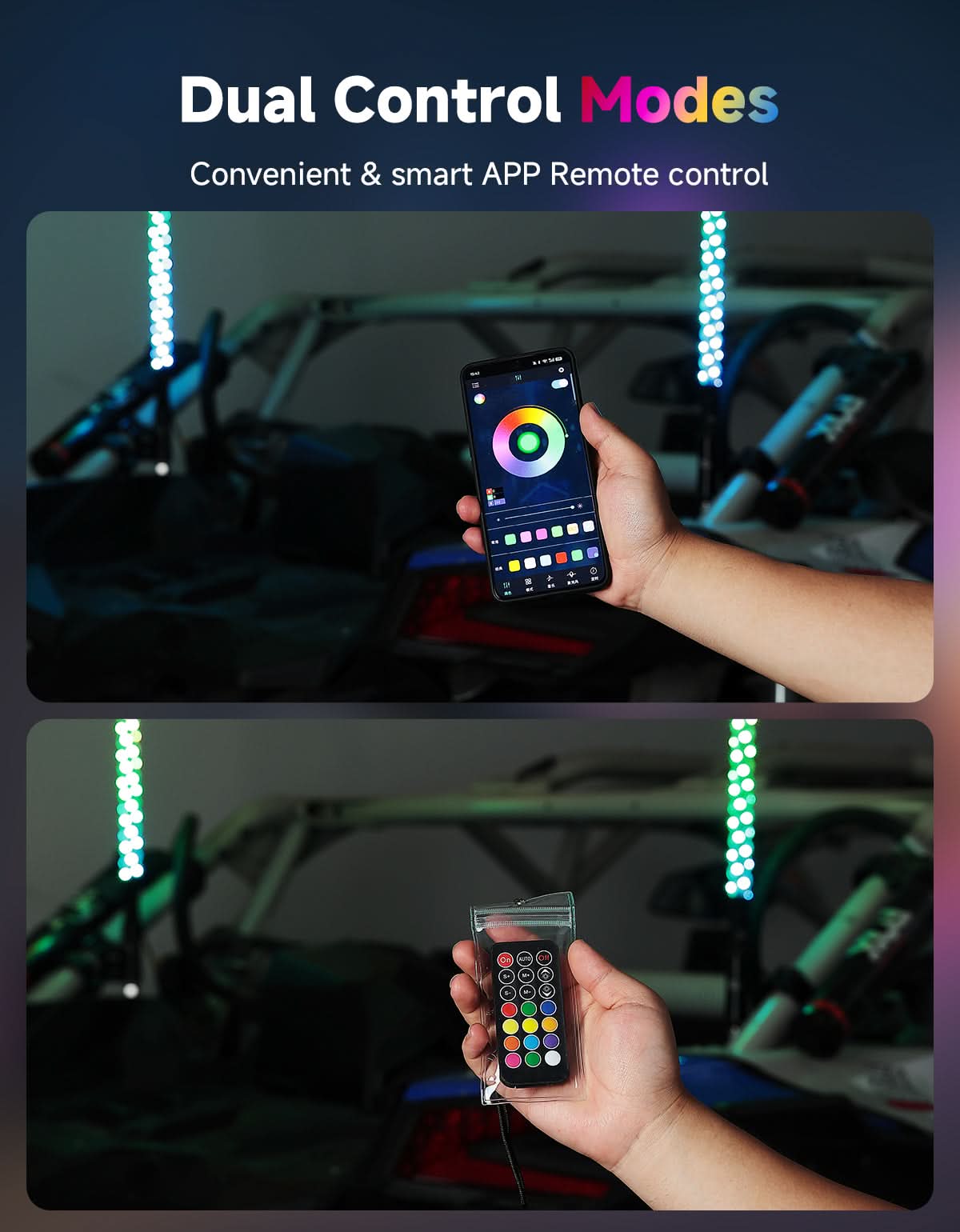 Kemimoto 3FT RGB Spiral LED Whip Lights 2PCS