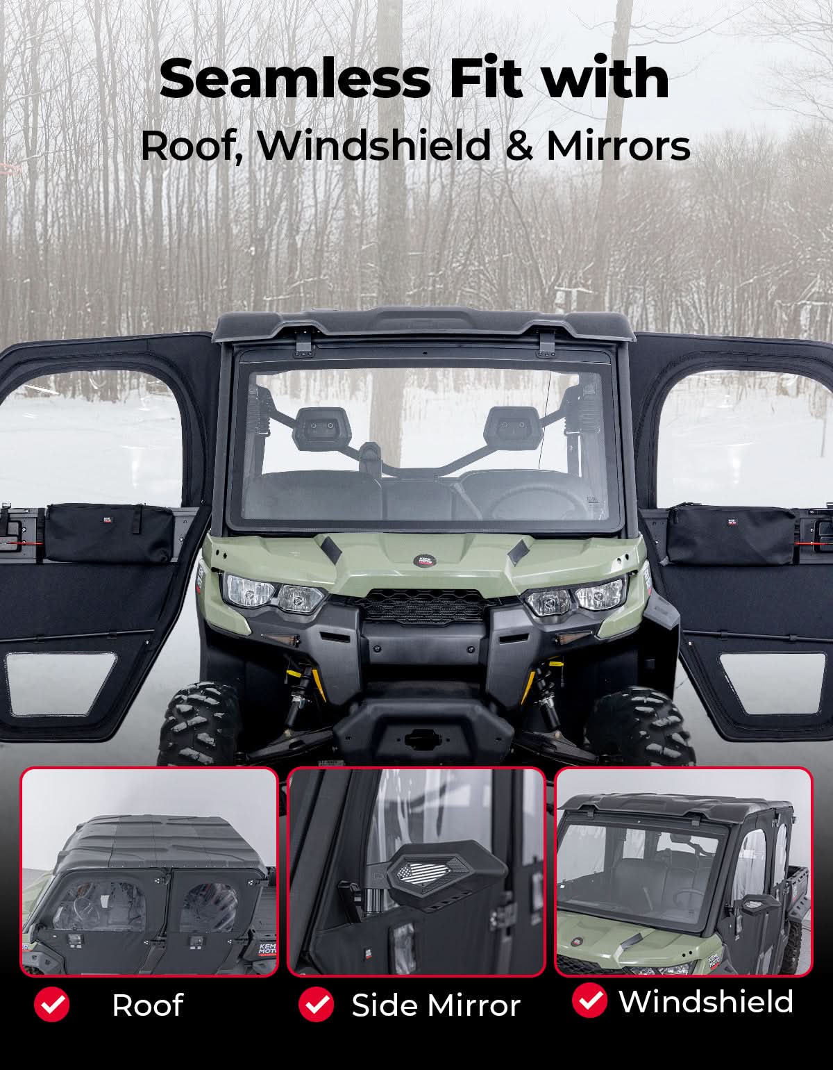 Kemimoto UTV Framed Doors for Can‑Am Defender Max HD 7‑10