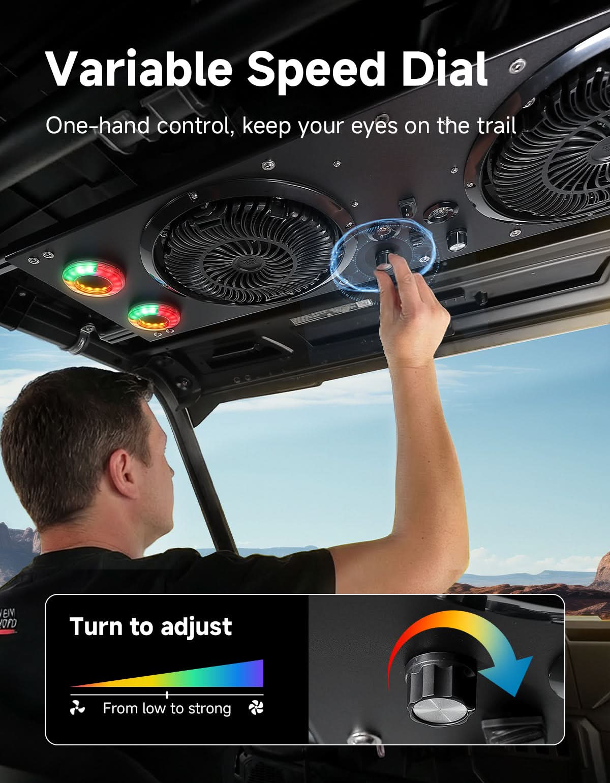 Kemimoto Dual Roof Fan with RGB for UTV 57‑42″ Roof