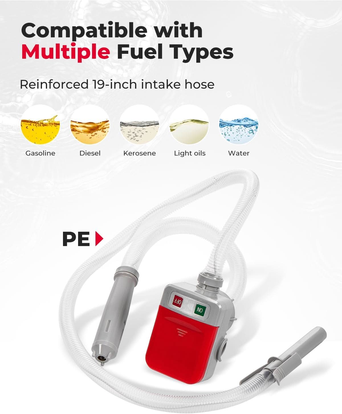 Kemimoto Portable Fuel Transfer Pump 35''/51'' Long Hose