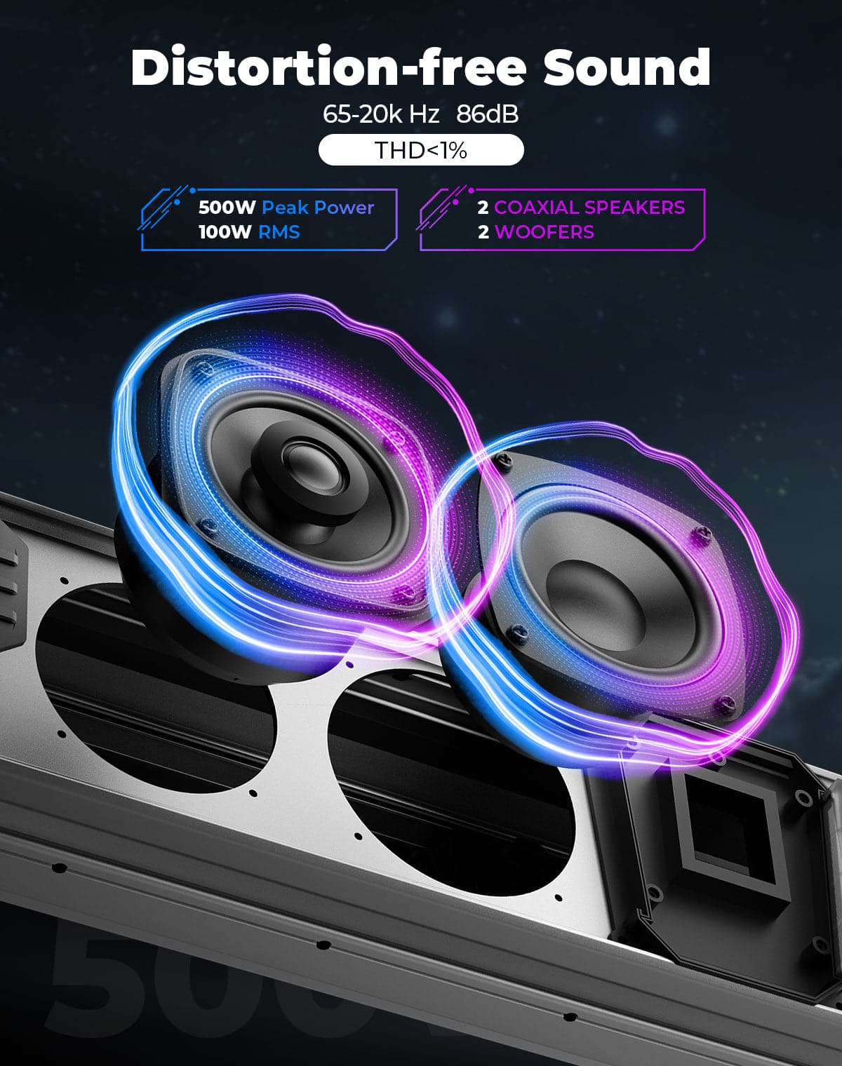 Kemimoto Midnight S60 26-Inch UTV Sound Bar RGB