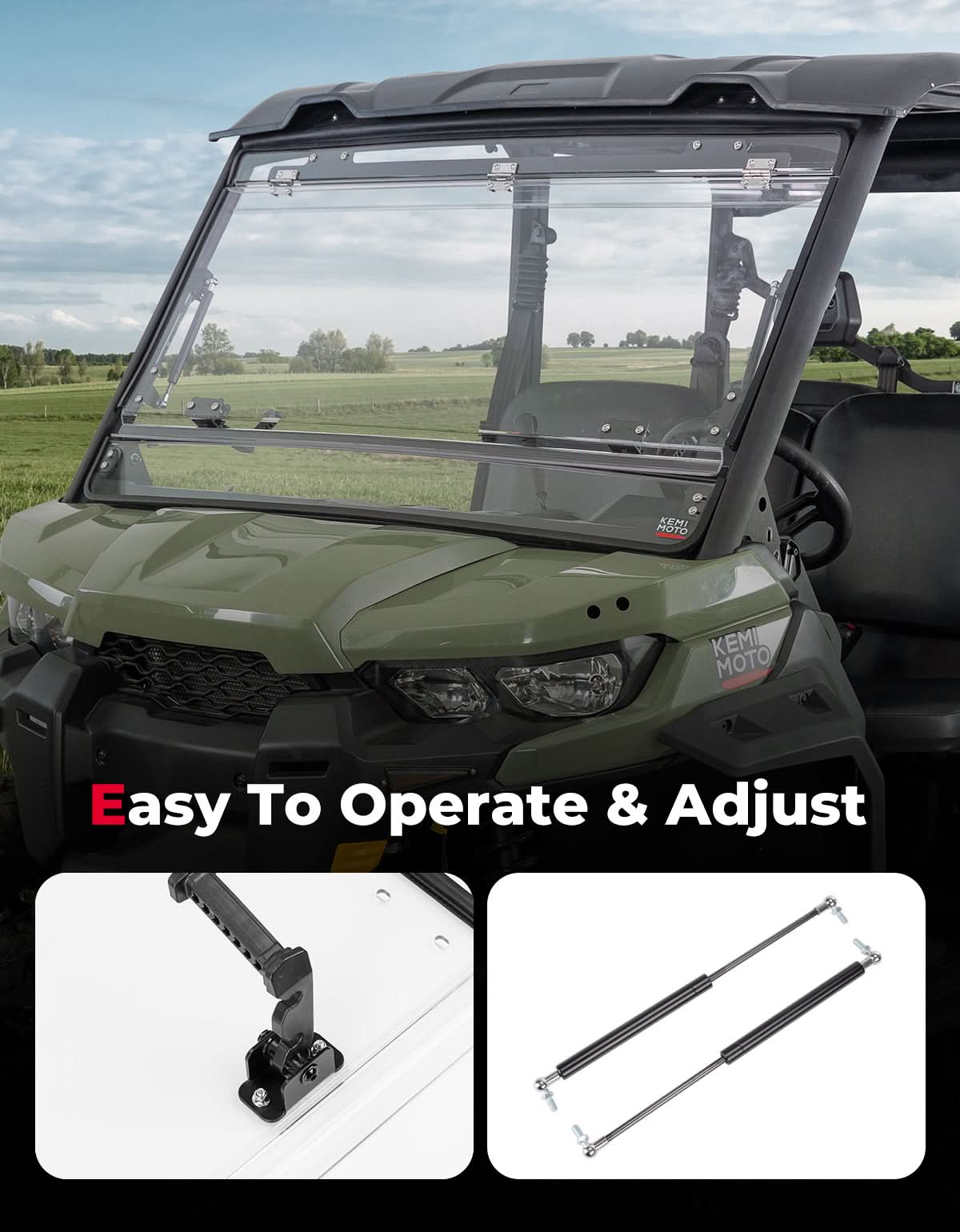 Kemimoto 3-in-1 Flip Windshield for Can-Am Defender HD5-HD10
