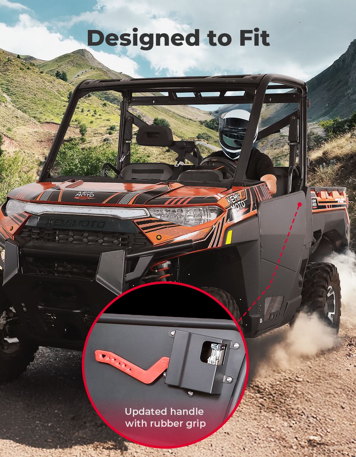 Kemimoto UTV Aluminum Half Door for Polaris Ranger XP 1000