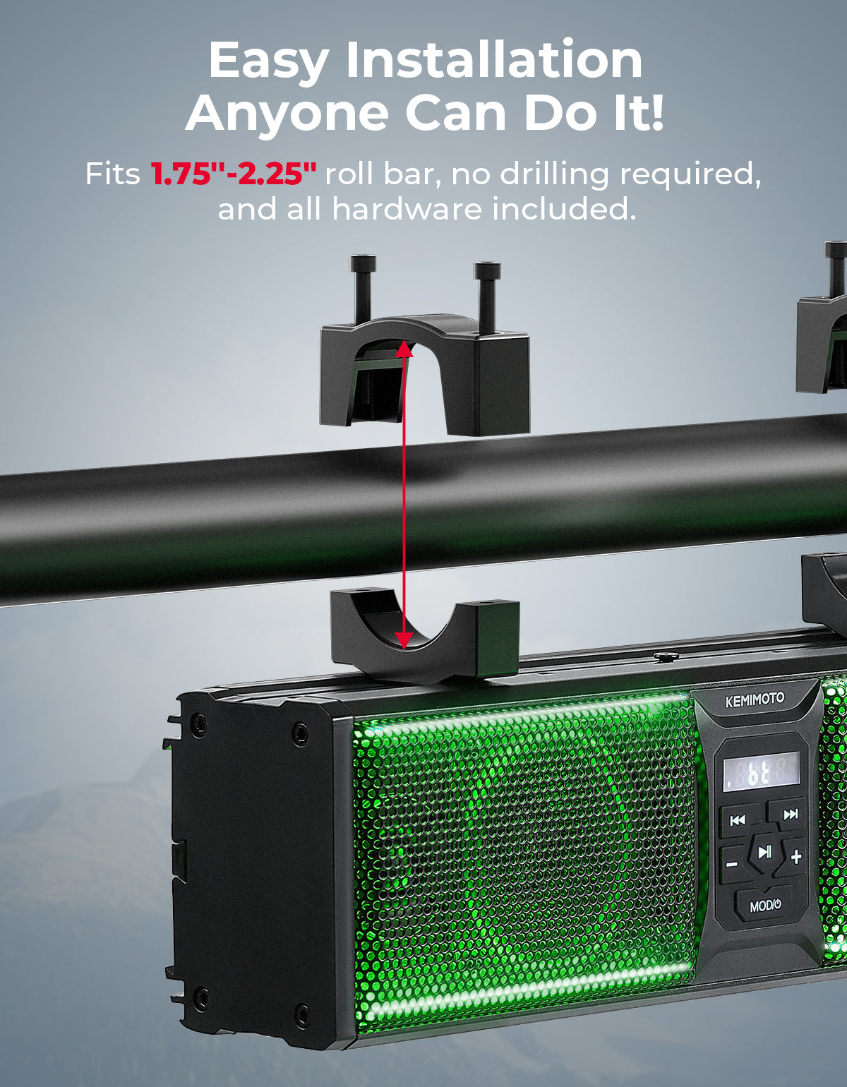 Kemimoto 16” RGB Universal Sound Bar Black for UTVs