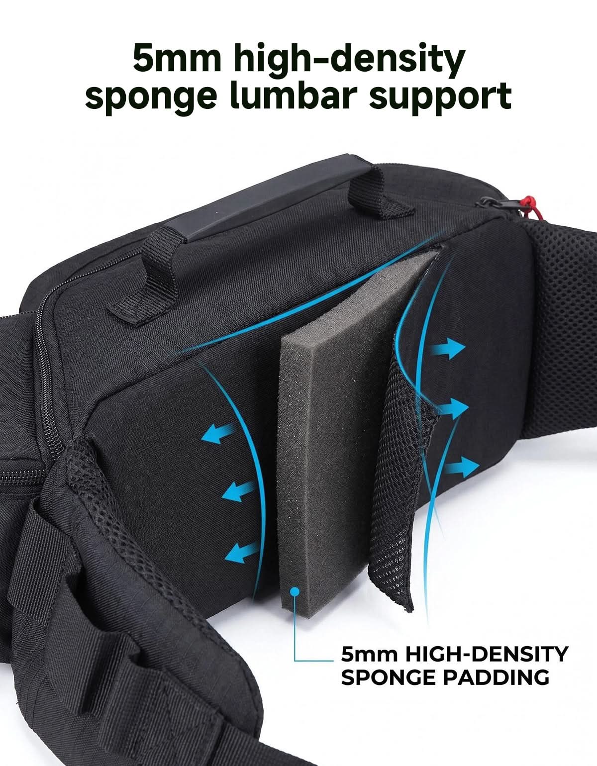 Kemimoto 2.5L Multi-Pocket Waist Bag with Lumbar Support