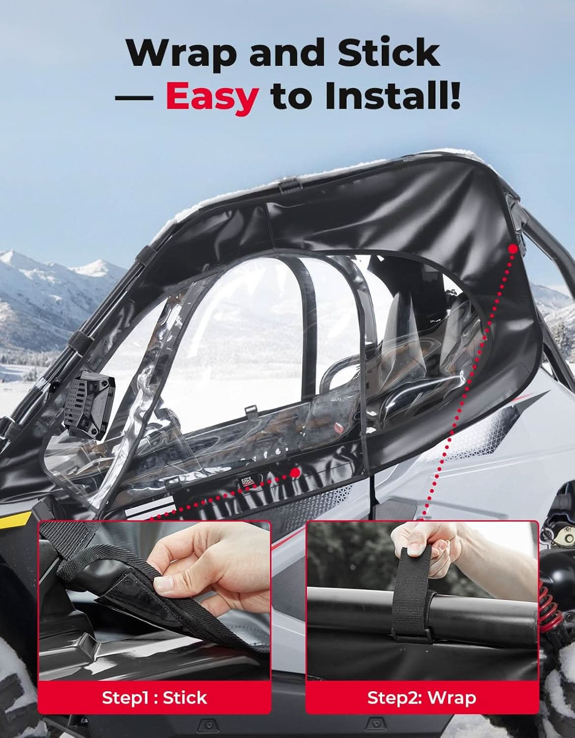 Kemimoto UTV Cab Enclosure Upper Doors for Polaris RZR 200