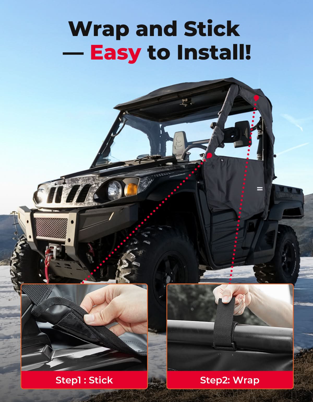 Kemimoto Soft Doors Waterproof Windproof Cab Enclosure for 500/700 UTVs