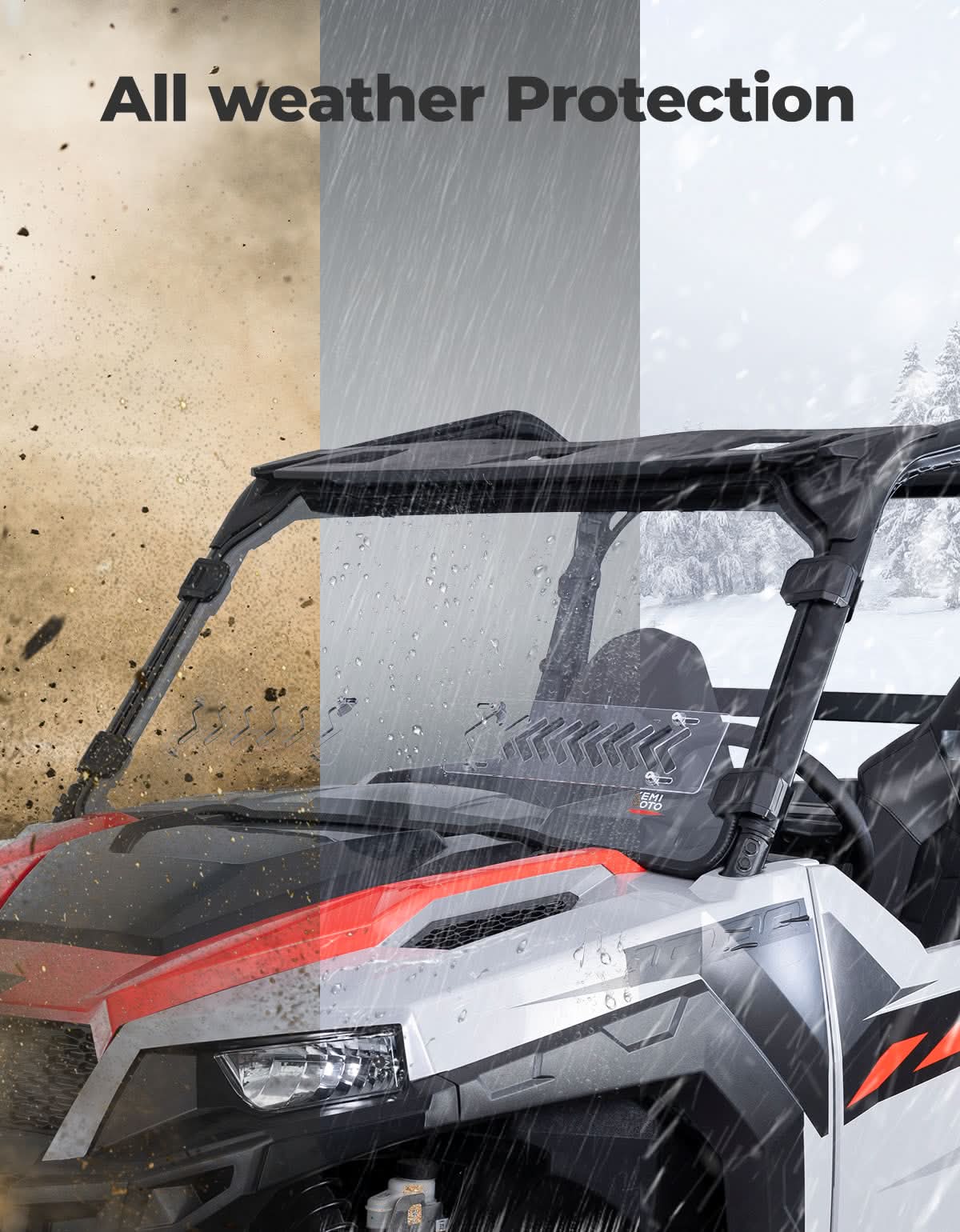 Kemimoto 2-IN-1 Front Vented Windshield Compatible with Polaris General 1000, XP 1000, 4 1000