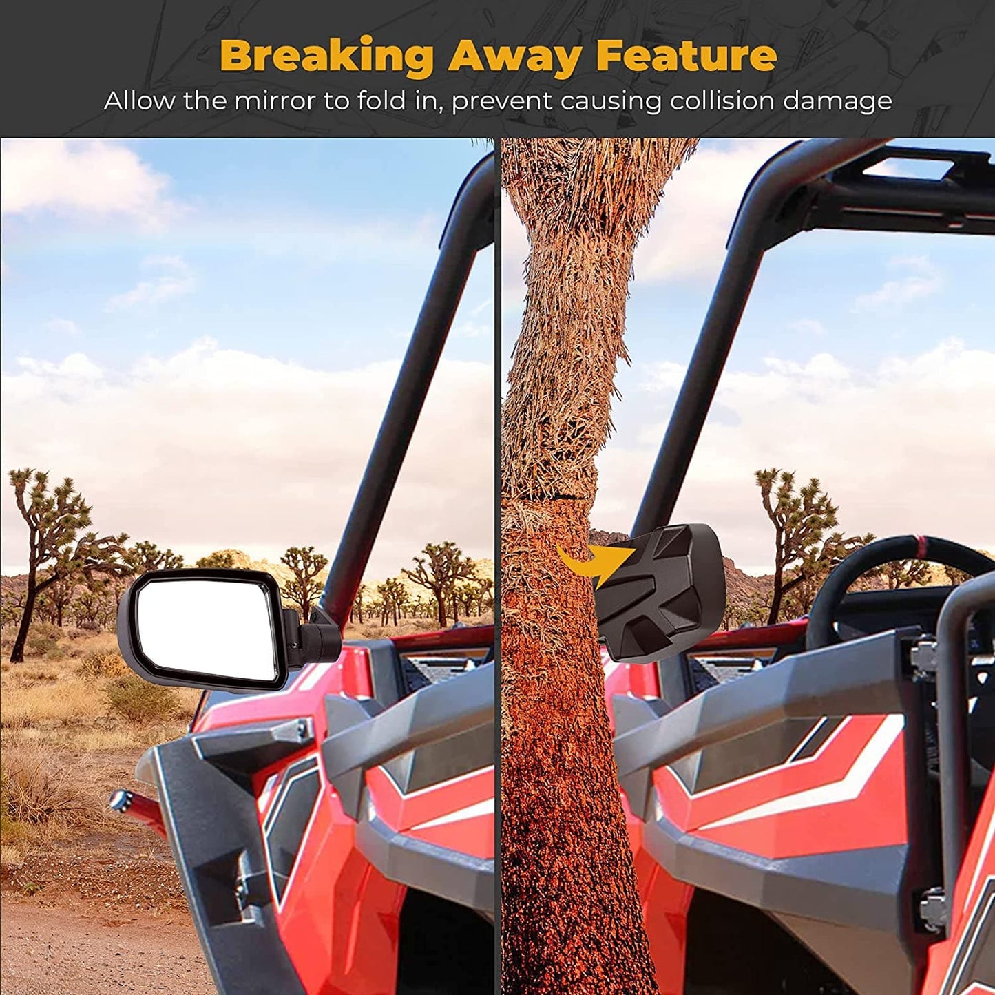 KEMIMOTO Folding Side View Mirrors 2014-2023 for Polaris RZR