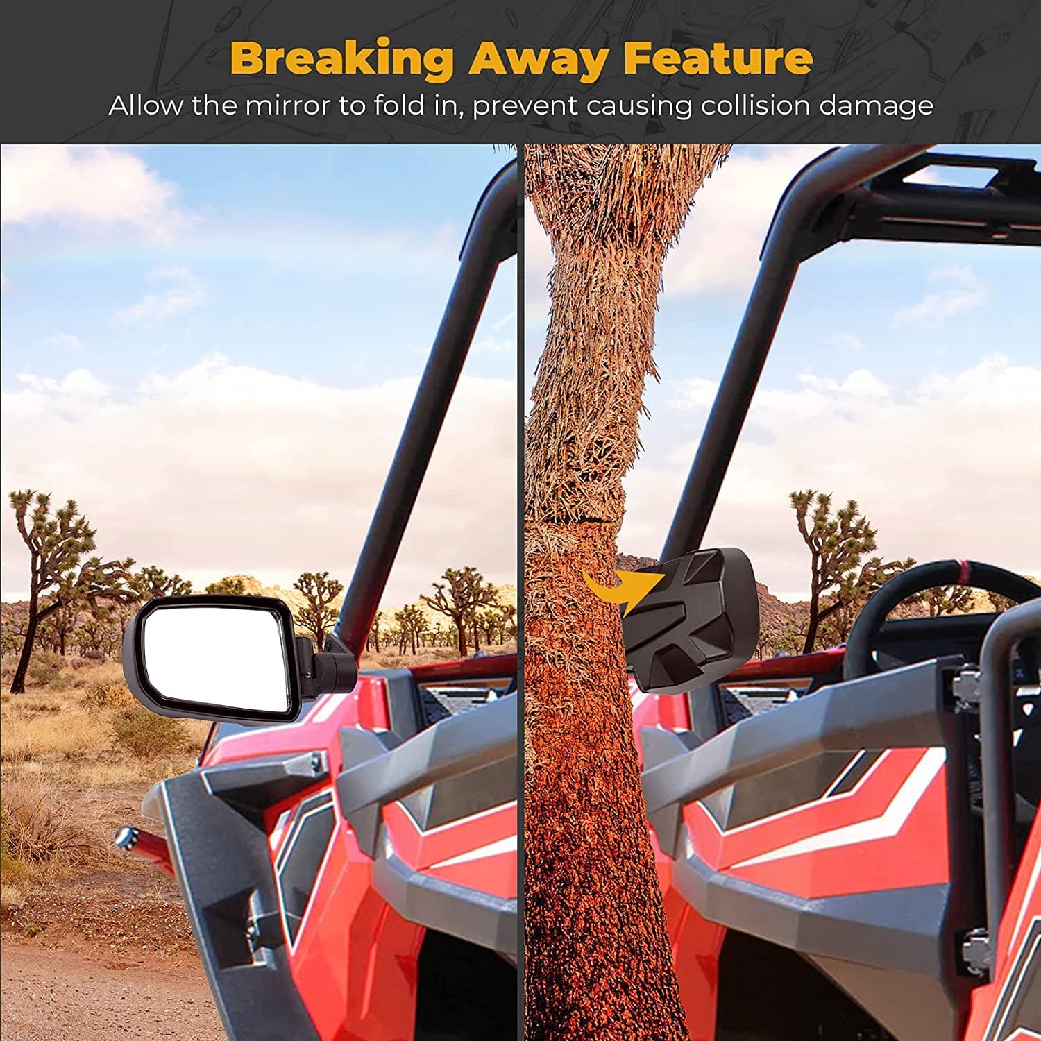KEMIMOTO Folding Side View Mirrors 2014-2023 for Polaris RZR