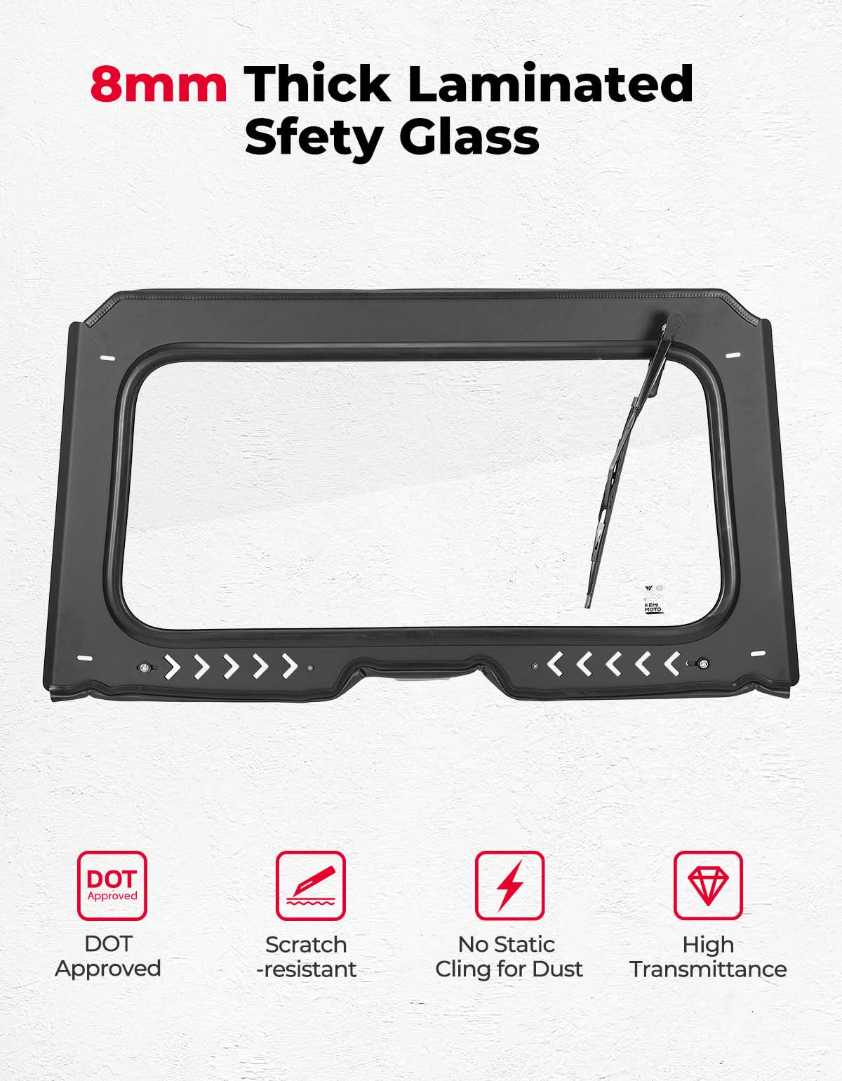 Kemimoto 8MM Glass Windshield with Wiper for Honda Talon 1000