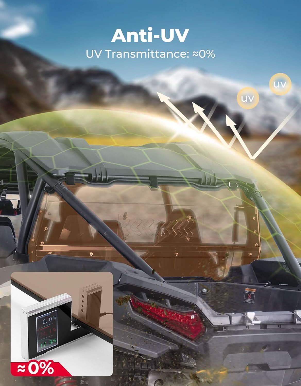 Kemimoto Sliding Vented Tinted Rear Windshield for Polaris RZR XP1000