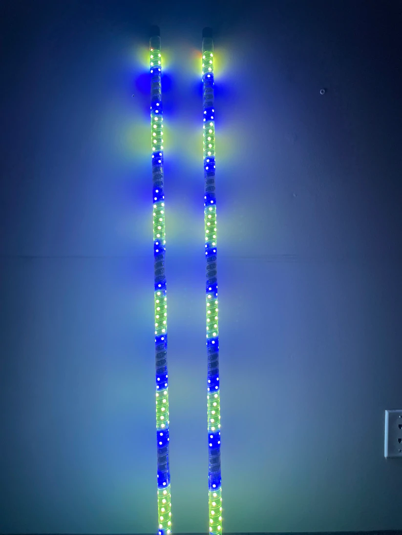 5' LED Whip Twisted Silver Max Pair