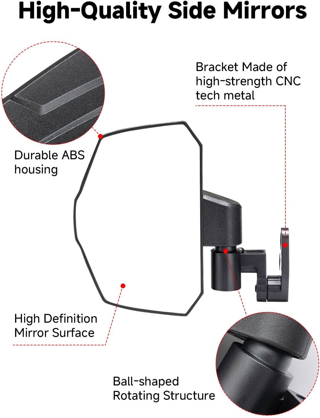 Kemimoto Polaris Ranger XD 1500 Side Mirrors Telescopic Bracket