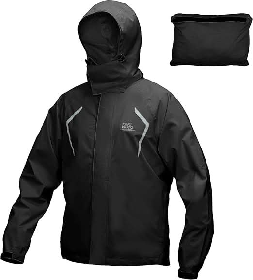 Kemimoto Lightweight Waterproof Jacket for Cycling, Rotatable Hat, Black