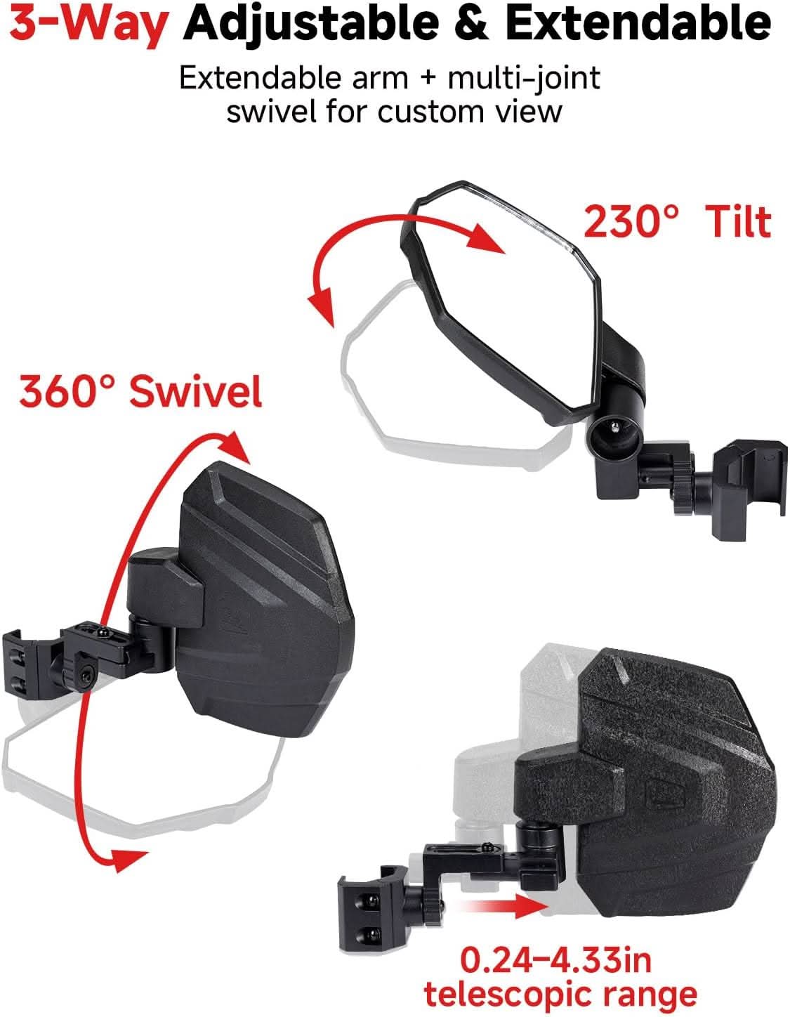 Kemimoto Heavy-Duty UTV Side View Mirrors