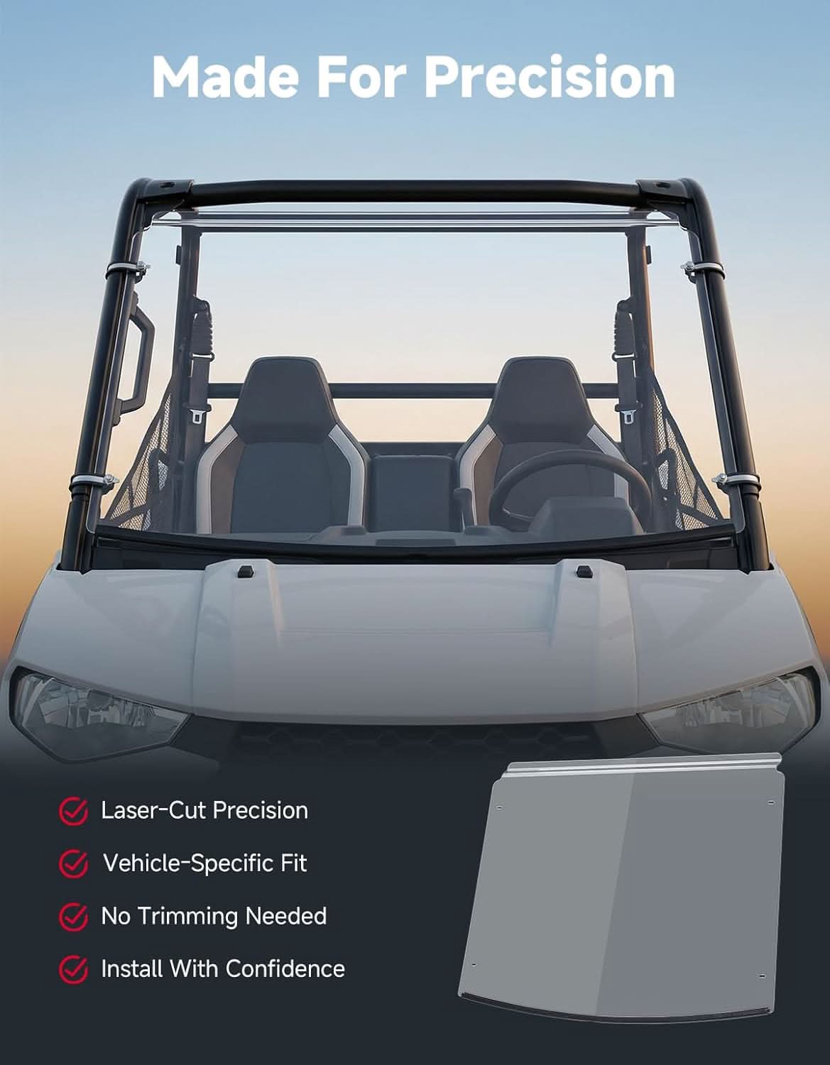 Kemimoto Front Windshield for Polaris Ranger 150 2018+ Scratch-Resistant