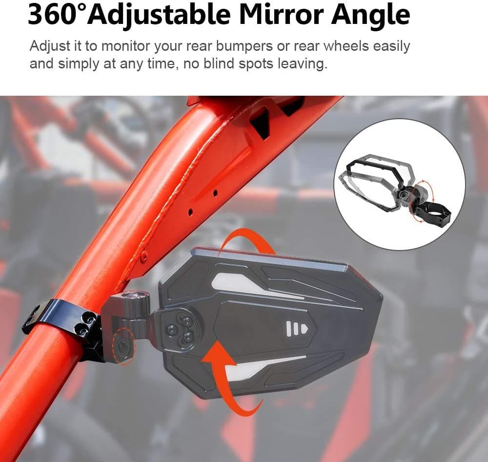 KEMIMOTO Aluminum UTV Side View Mirror for 1.75‑2" Roll Bar