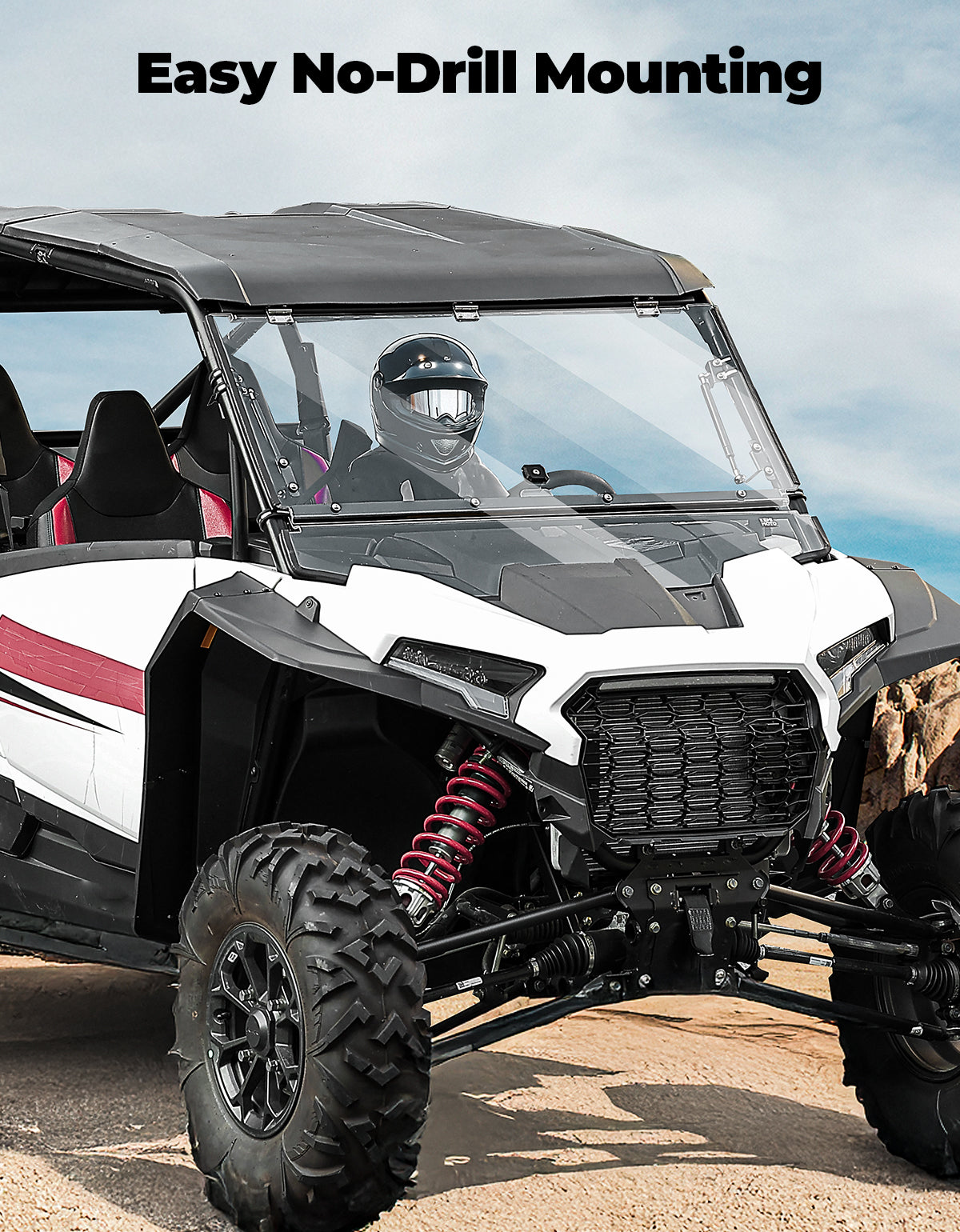 Kemimoto Full Split Windshield, All-Weather Adaptable, Polaris XP 1000/4 1000