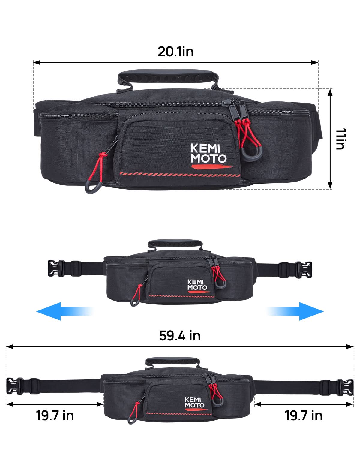 Kemimoto 2.5L Multi-Pocket Waist Bag with Lumbar Support
