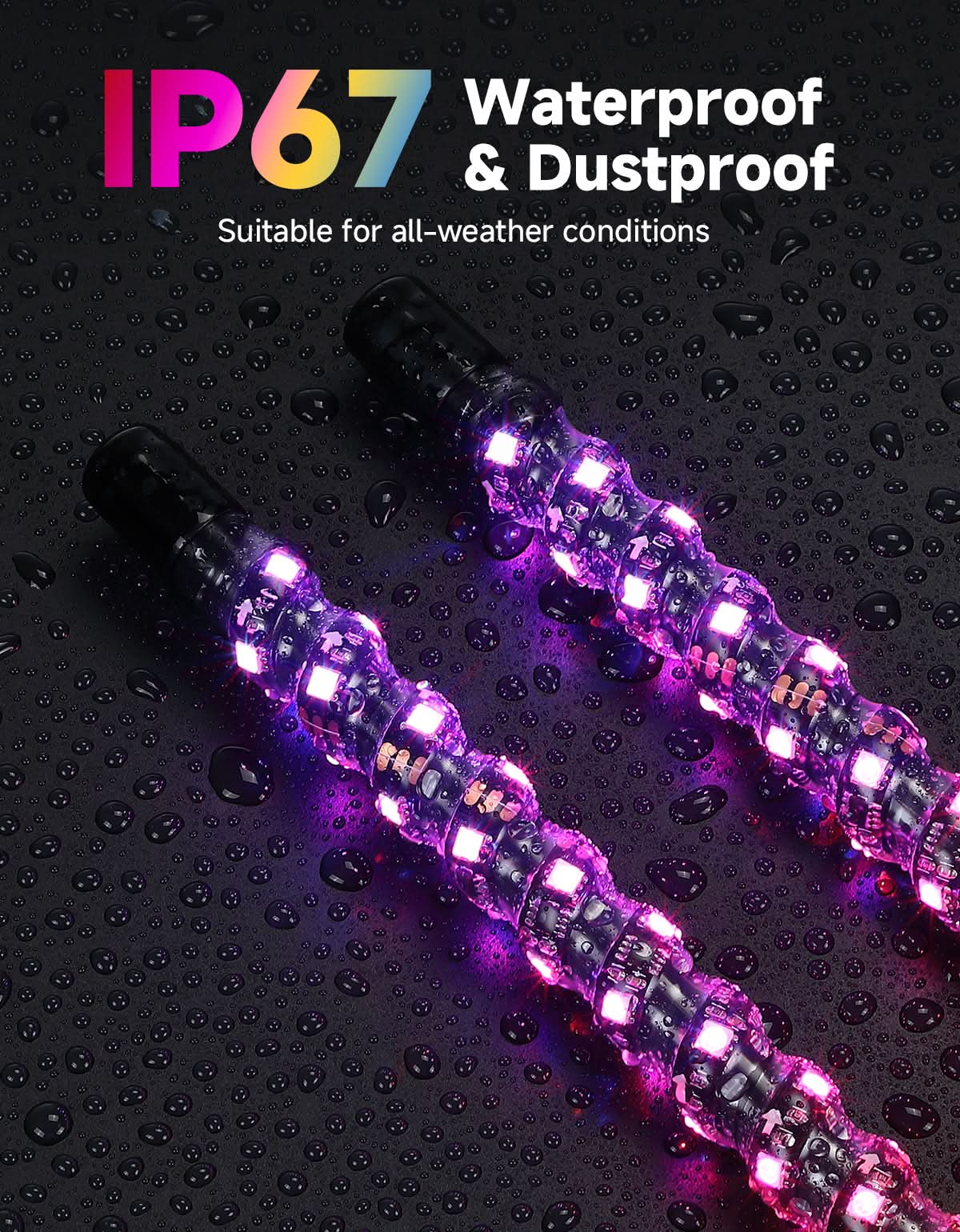 Kemimoto Universal 3FT RGB Spiral LED Whip Lights (2pcs)