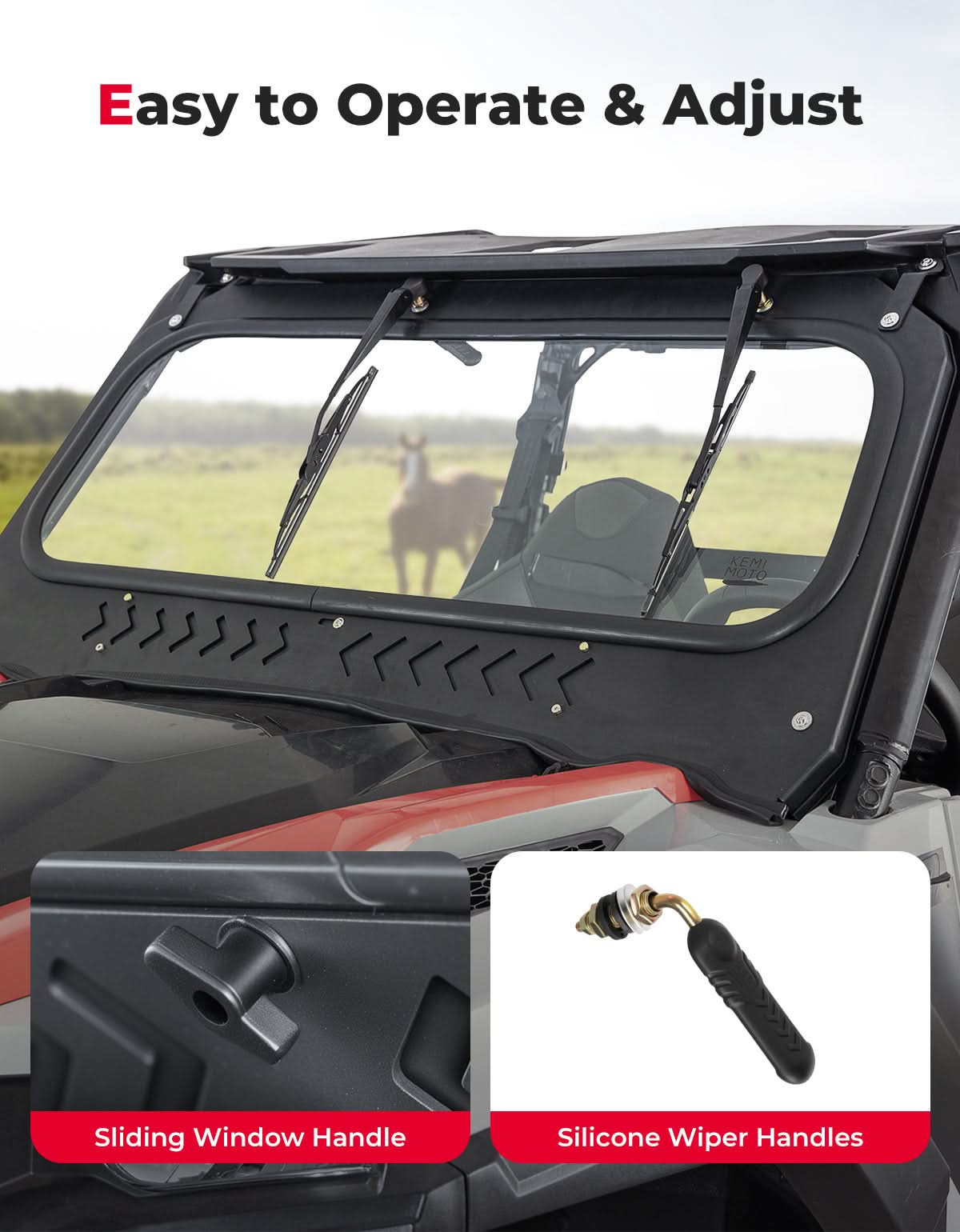 Kemimoto Front Windshield Dual Wipers for Polaris 1000 Series 2016-2026
